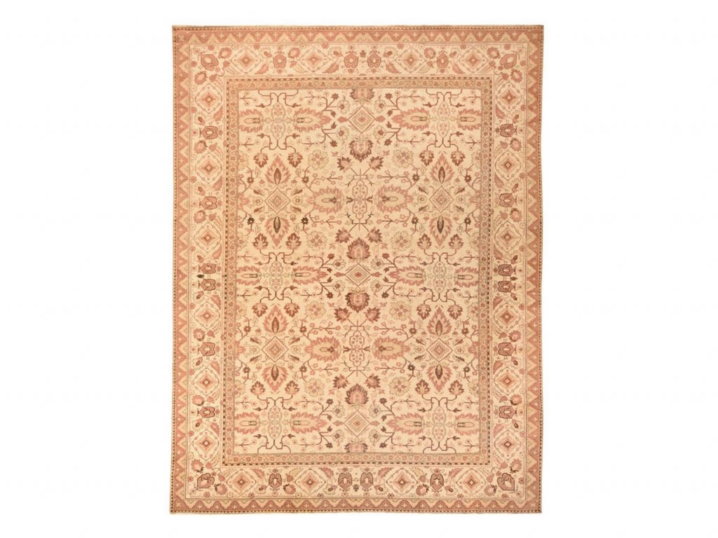 Seashell White, Antique Agra, 100% Wool, Hand Knotted, All Over Design, Excellent Condition, Clean and Soft, Oriental Rug