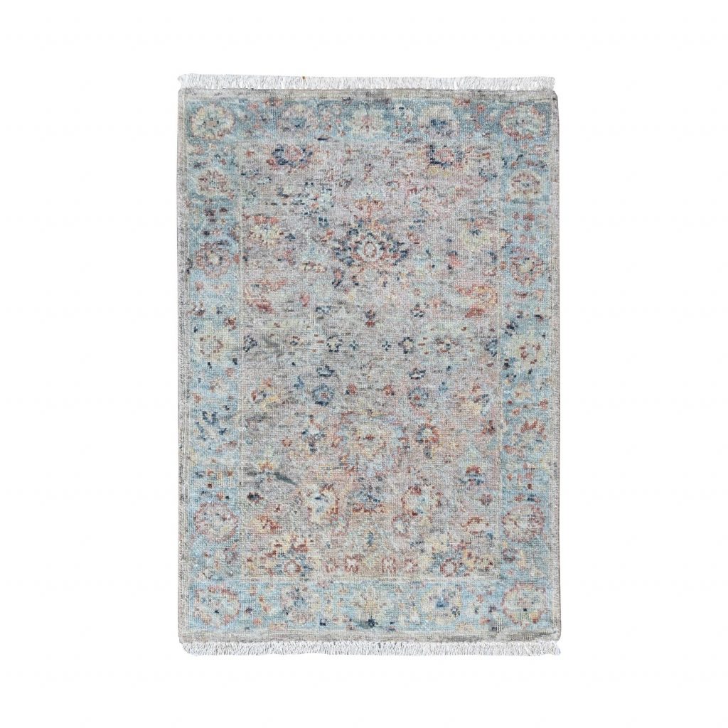 Whisper Pink, Hand Knotted, Ziegler Mahal Design, Zero Pile, Distressed, Pure Wool, Mat, Sample, Oriental Rug