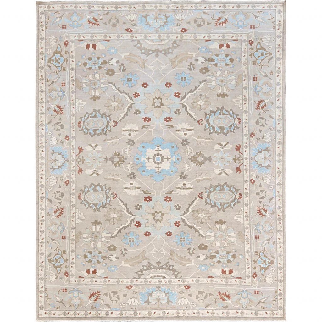 Agate Gray, Oushak with Zero Pile, Sheared Low, Cropped Thin, Hand Knotted, 100% Wool, Oriental Rug