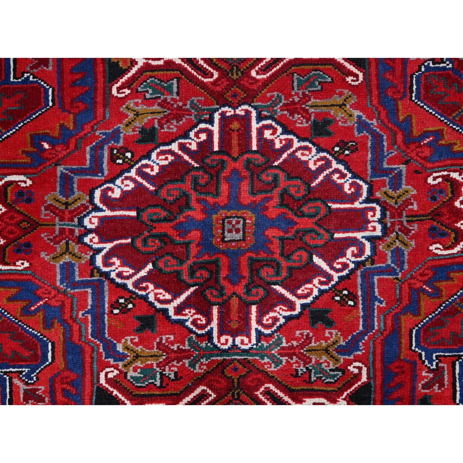 8'7"x10'10" Pomegranate Red, Hand Knotted Evenly Worn Pure Wool, Old Persian Heriz, Good condition, Sides and Ends Professionally Secured and Cleaned, Sheared Low, Oriental Rug Sh100