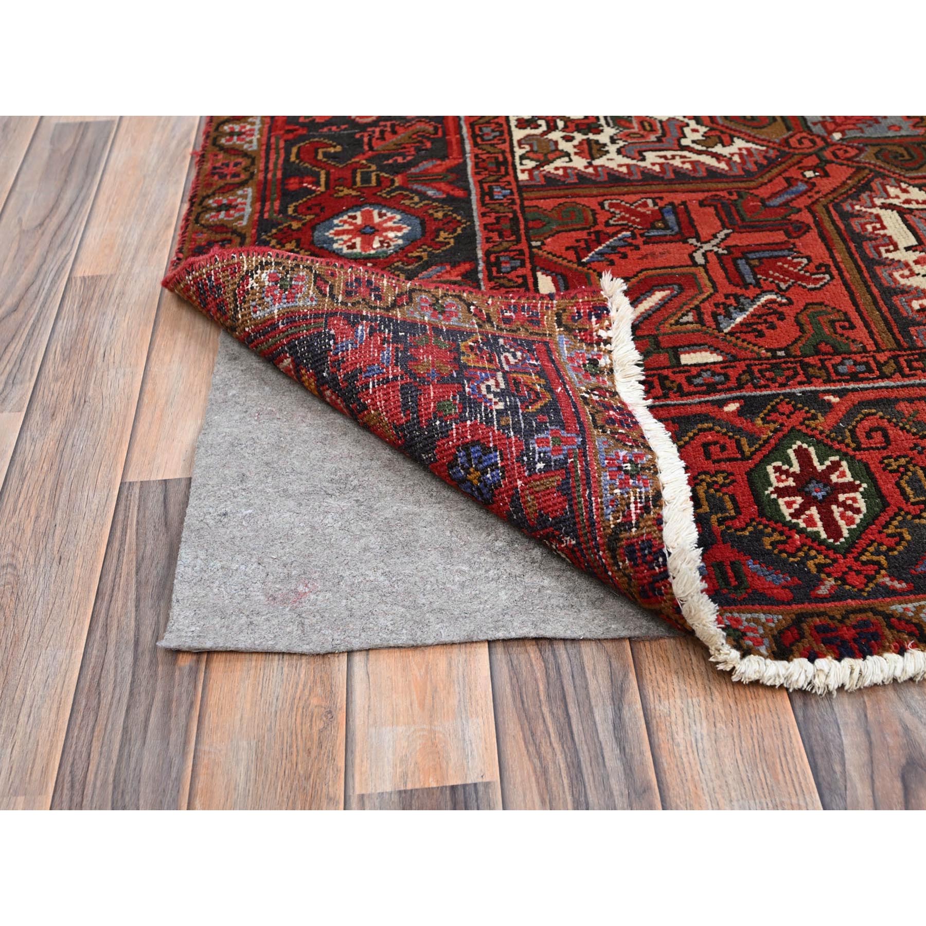 10'x12'5" Vivid Burgundy Red, Evenly Worn, 100% Wool, Hand Knotted, Clean Sides and Ends Secured, Semi Antique Persian Heriz, Good Condition, Oriental Rug Sh101