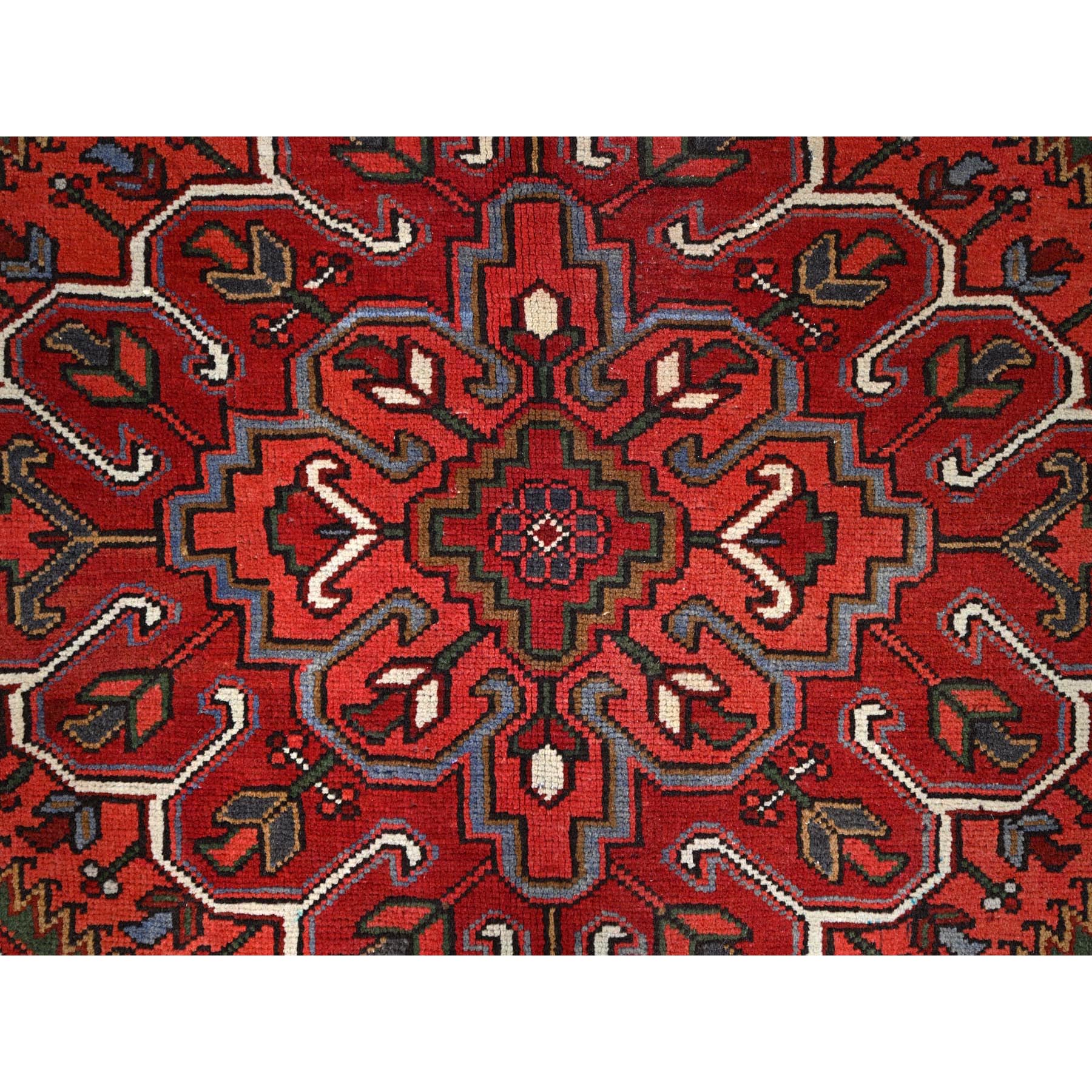 10'x12'5" Vivid Burgundy Red, Evenly Worn, 100% Wool, Hand Knotted, Clean Sides and Ends Secured, Semi Antique Persian Heriz, Good Condition, Oriental Rug Sh101