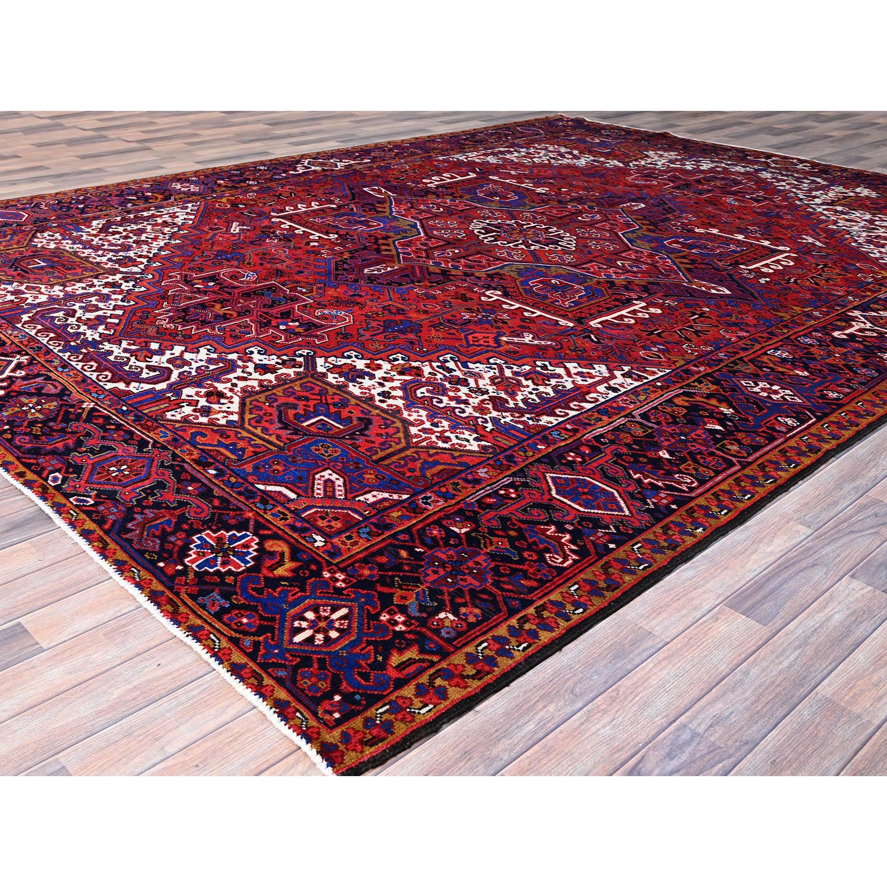 10'x12'9" Goji Berry Red With Large Centre Medallion, 100% Wool, Hand Knotted, Tribal Weaving, Clean, Ends And Sides Secured, Good Condition, Persian Heriz Vintage Oriental Rug Sh110