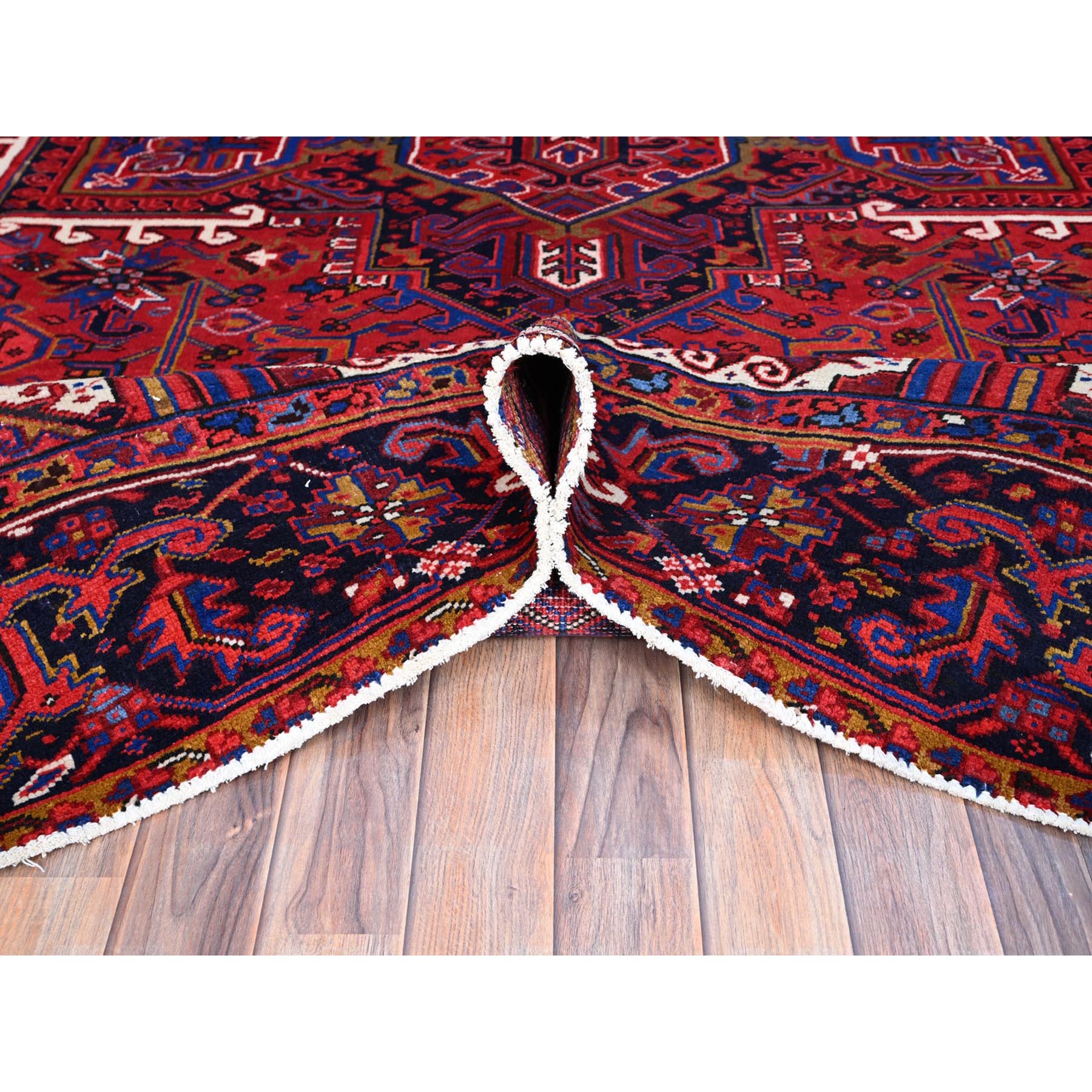 10'x12'9" Goji Berry Red With Large Centre Medallion, 100% Wool, Hand Knotted, Tribal Weaving, Clean, Ends And Sides Secured, Good Condition, Persian Heriz Vintage Oriental Rug Sh110