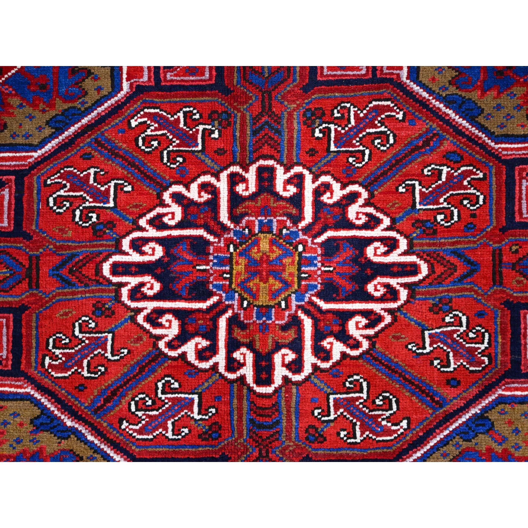 10'x12'9" Goji Berry Red With Large Centre Medallion, 100% Wool, Hand Knotted, Tribal Weaving, Clean, Ends And Sides Secured, Good Condition, Persian Heriz Vintage Oriental Rug Sh110