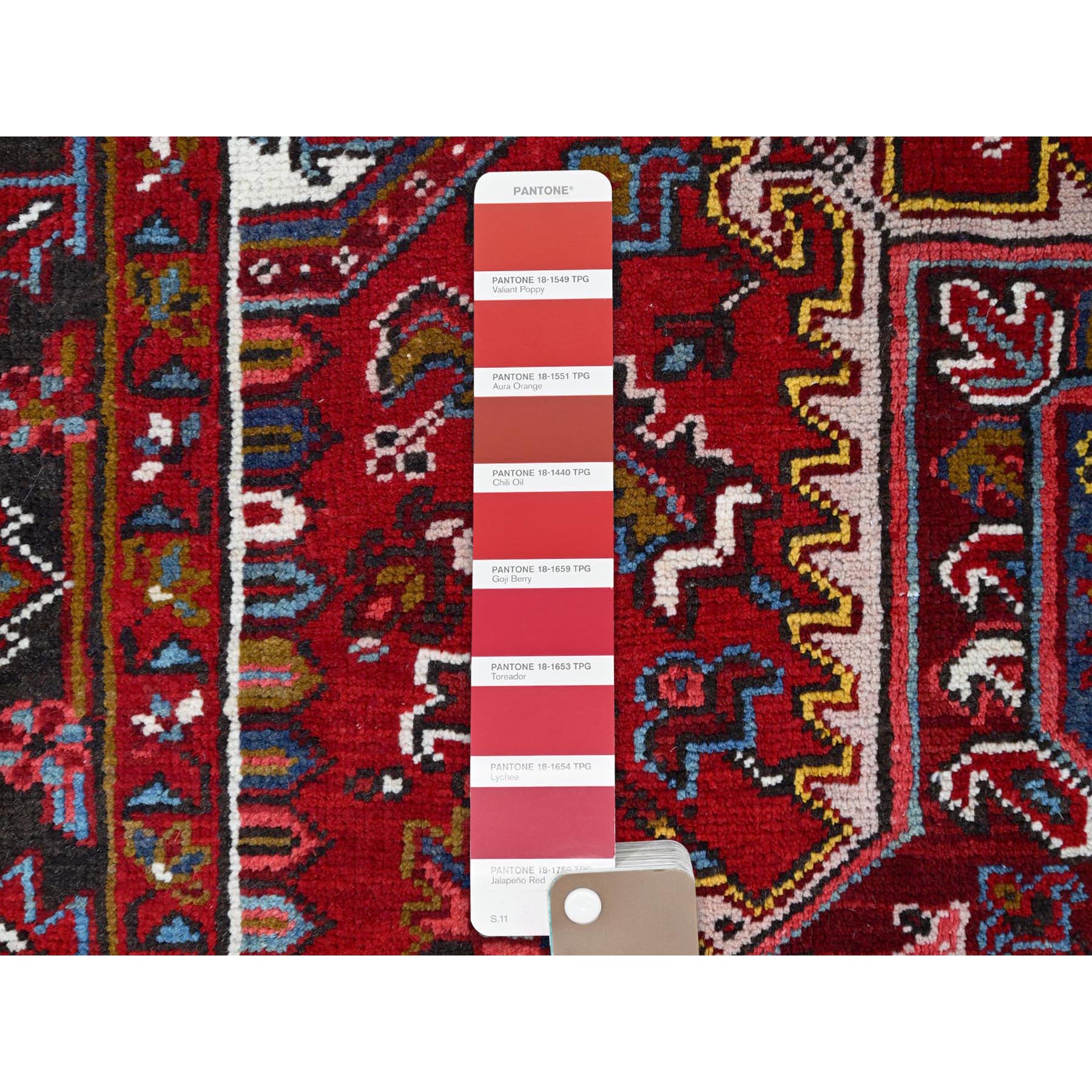 8'7'x11'1" Cherry Red, Tribal Village Nomad Art With Large Geometric Motif, Vibrant Wool, Hand Knotted, Ends And Sides Secured Professionally, Cleaned, Mint Condition, Vintage Persian Heriz Oriental Rug Sh111