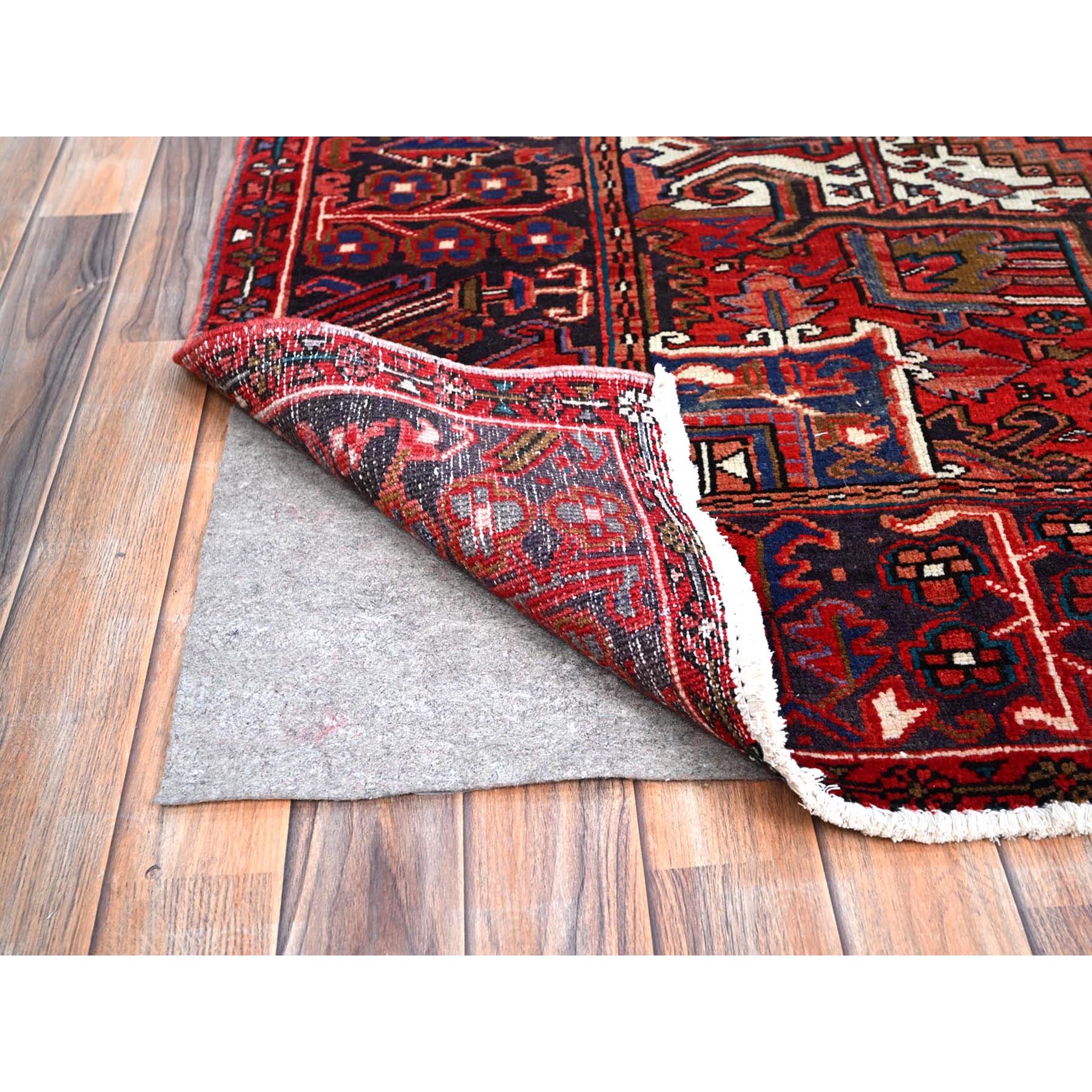 7'10"x11'4" Toreader Red, Hand Knotted, Good Condition, All Wool, Sides And Ends Secured Professionally, Cleaned, Evenly Worn, Vintage Persian Heriz Oriental Rug Sh113