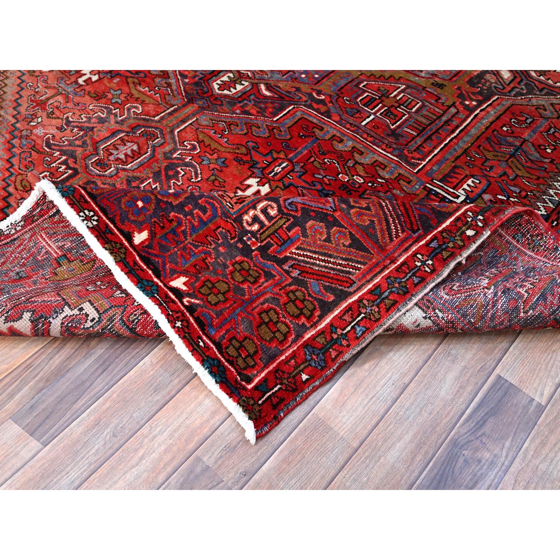 7'10"x11'4" Toreader Red, Hand Knotted, Good Condition, All Wool, Sides And Ends Secured Professionally, Cleaned, Evenly Worn, Vintage Persian Heriz Oriental Rug Sh113