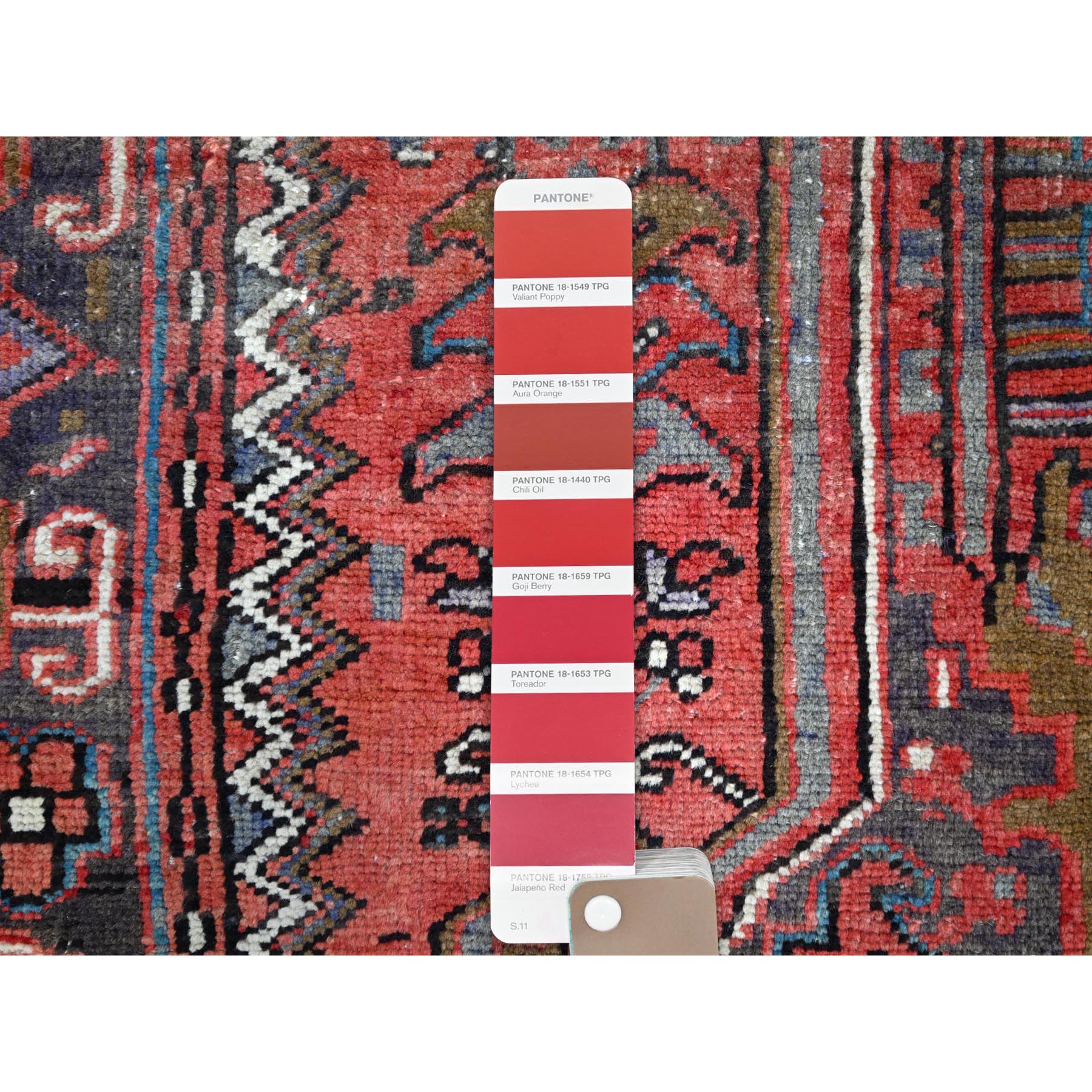7'10"x11'4" Toreader Red, Hand Knotted, Good Condition, All Wool, Sides And Ends Secured Professionally, Cleaned, Evenly Worn, Vintage Persian Heriz Oriental Rug Sh113