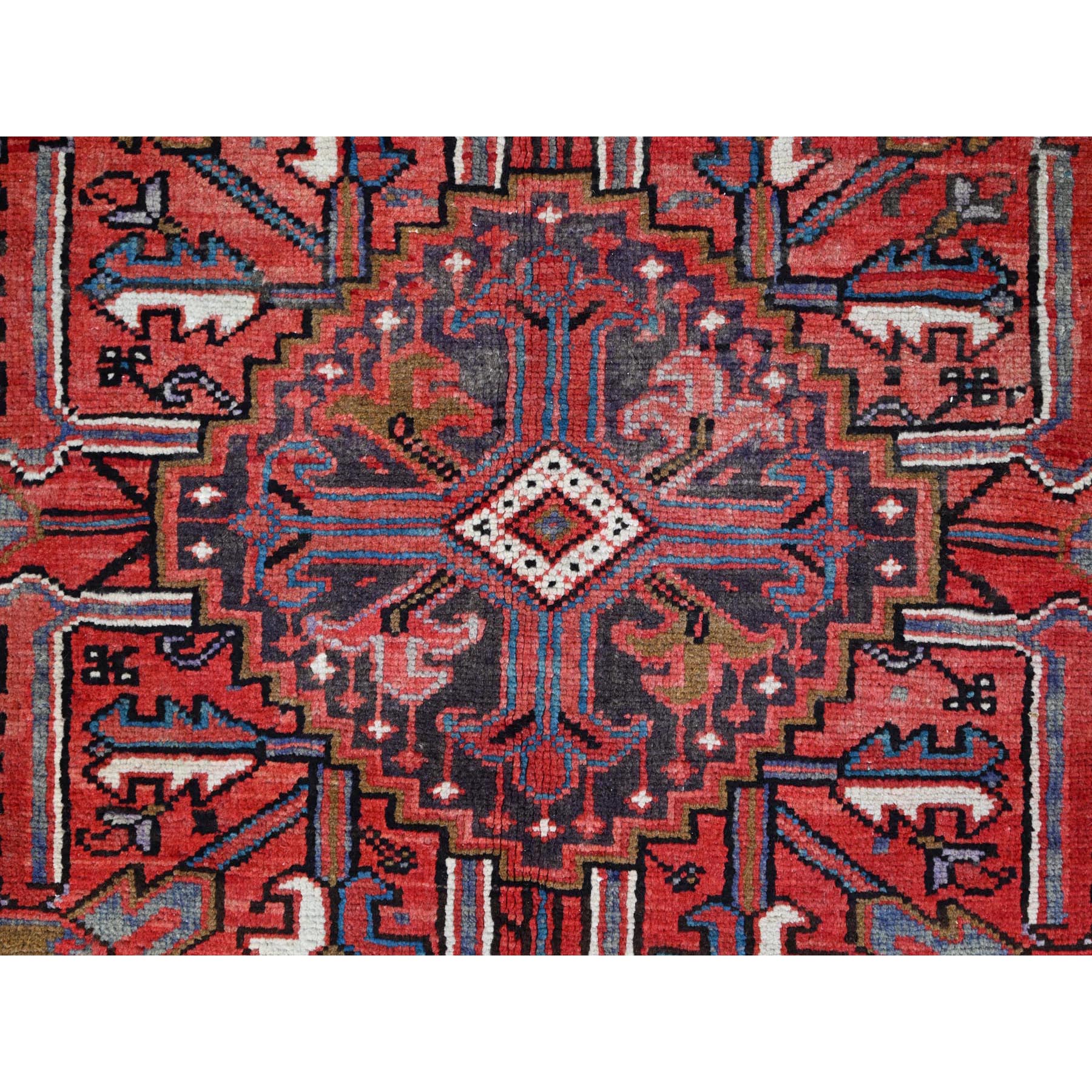 7'10"x11'4" Toreader Red, Hand Knotted, Good Condition, All Wool, Sides And Ends Secured Professionally, Cleaned, Evenly Worn, Vintage Persian Heriz Oriental Rug Sh113