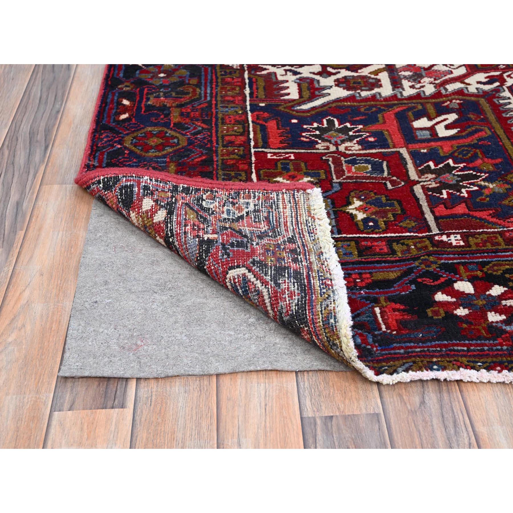 9'1"x12'4" Nationals Red, Even Wear, Clean, Semi Antique Persian Heriz, Mint Condition, Sides And Ends Secured Professionally, Natural Wool, Sheared Low, Hand Knotted, Oriental Rug Sh115
