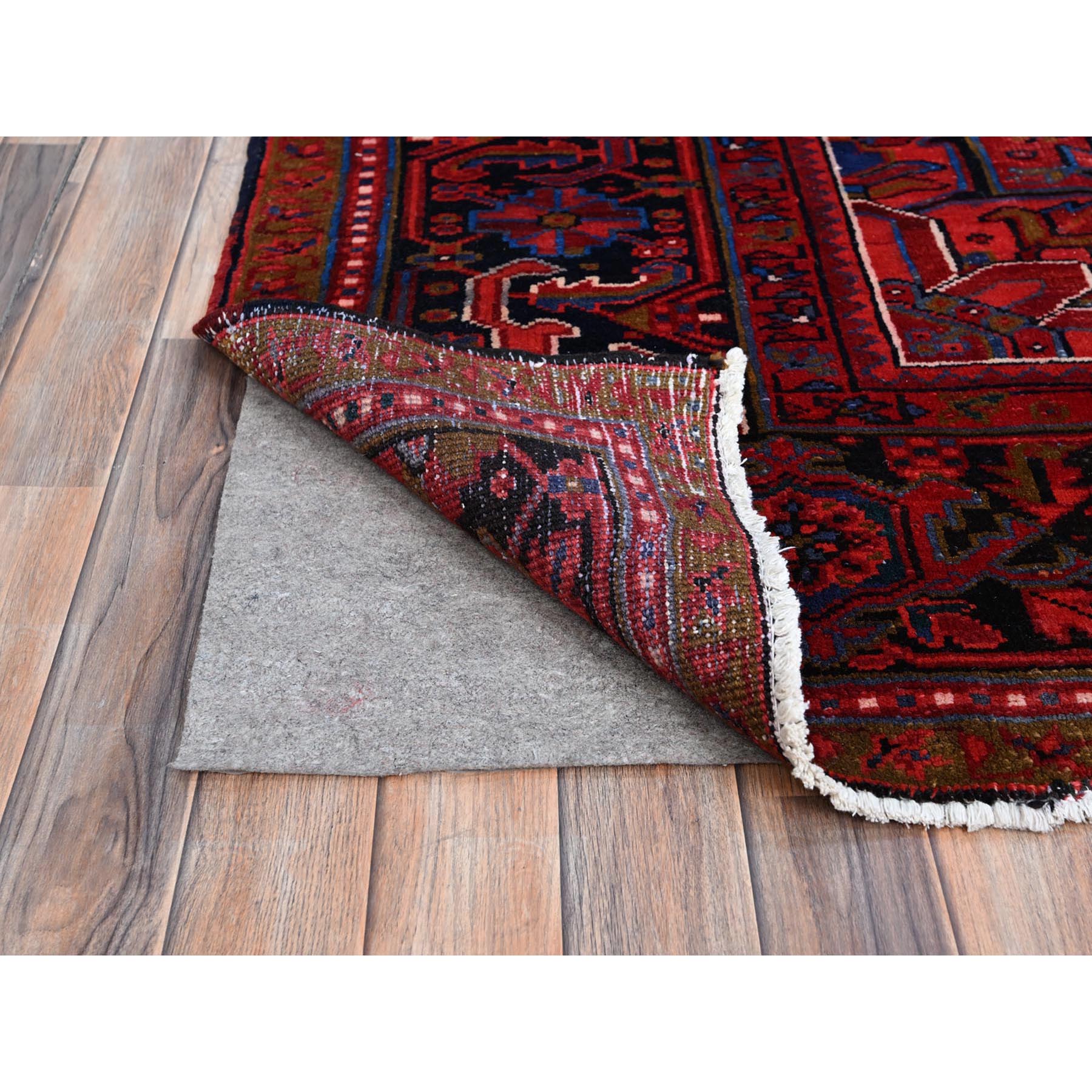 9'8"x12'3" Merlot Deep Red With Colorful Large Motif, Good Condition, Clean With Pop Of Color, Organic Wool, Semi Antique Nomad Art Persian Heriz Oriental Rug Sh166