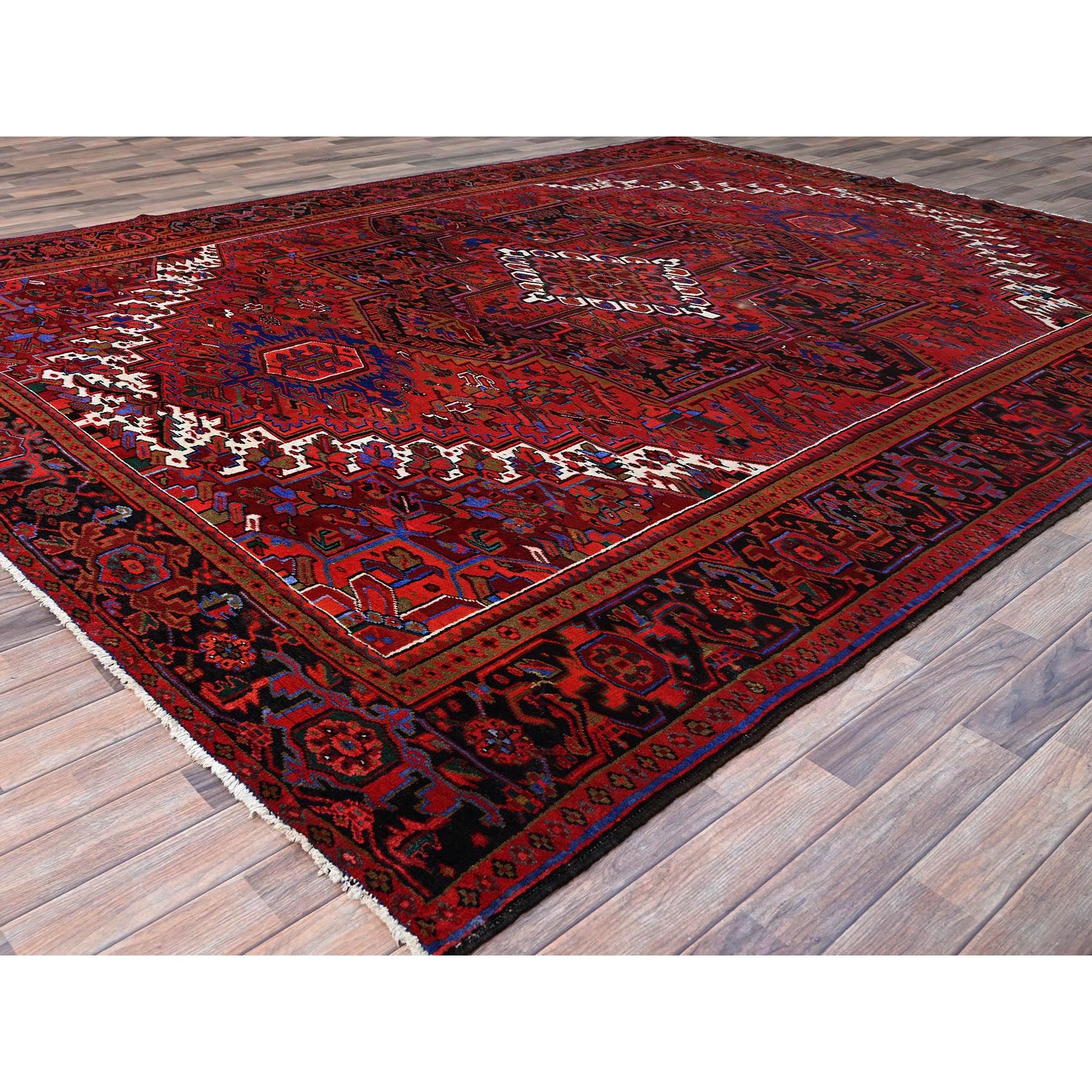 9'10"x12'6" Sceptre Red, Cleaned, Good Condition, Pure Wool, Ends And Sides Secured, Semi Antique Tribal Weaving Persian Heriz With Centre Flower Pattern, Oriental Rug Sh167