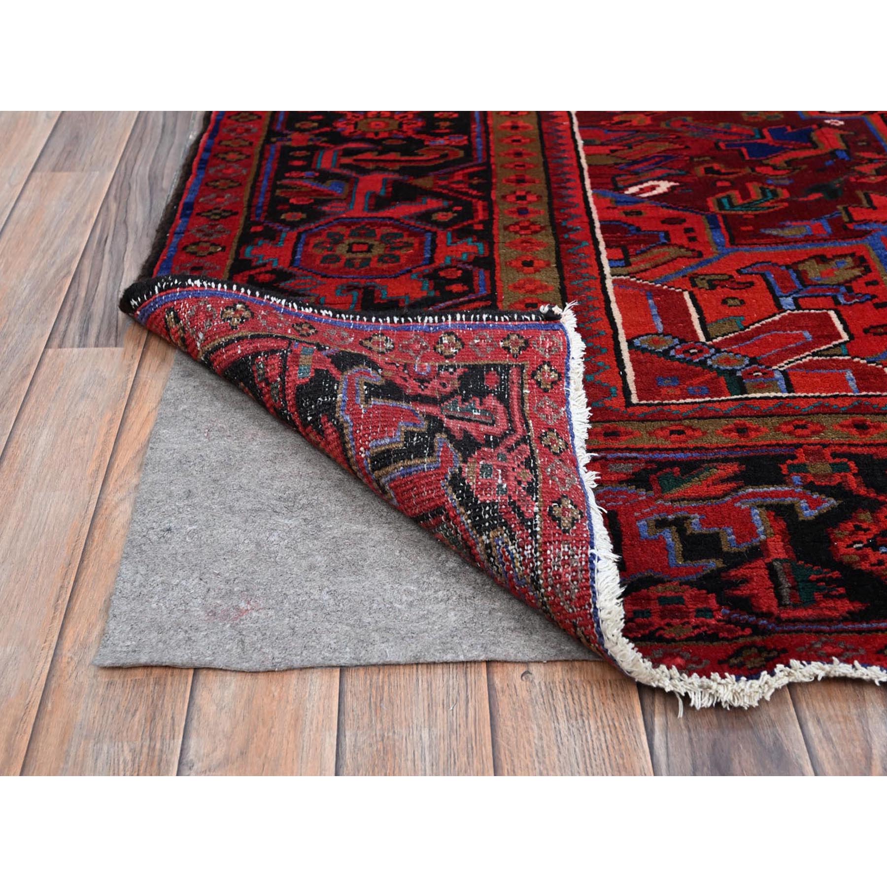 9'10"x12'6" Sceptre Red, Cleaned, Good Condition, Pure Wool, Ends And Sides Secured, Semi Antique Tribal Weaving Persian Heriz With Centre Flower Pattern, Oriental Rug Sh167