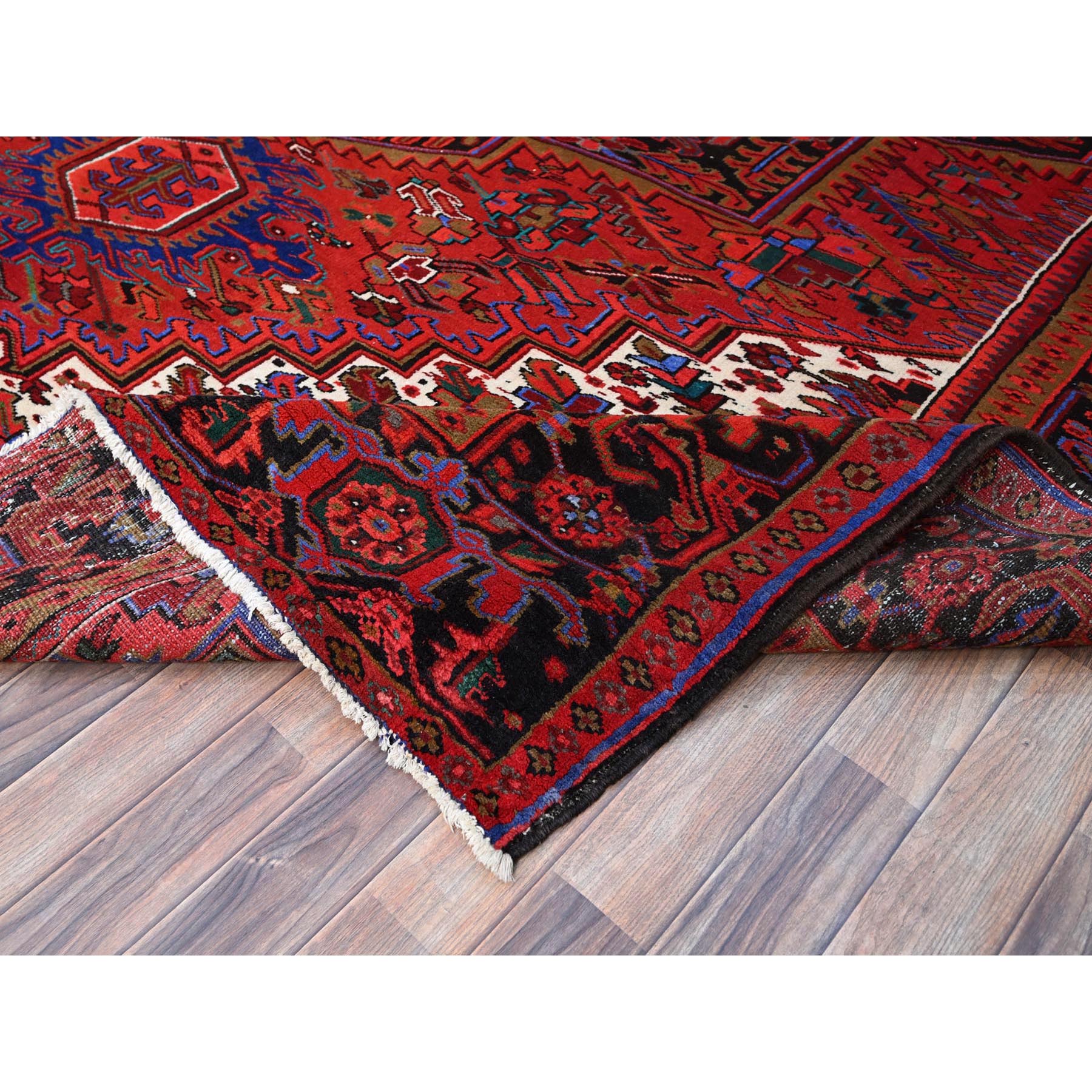 9'10"x12'6" Sceptre Red, Cleaned, Good Condition, Pure Wool, Ends And Sides Secured, Semi Antique Tribal Weaving Persian Heriz With Centre Flower Pattern, Oriental Rug Sh167