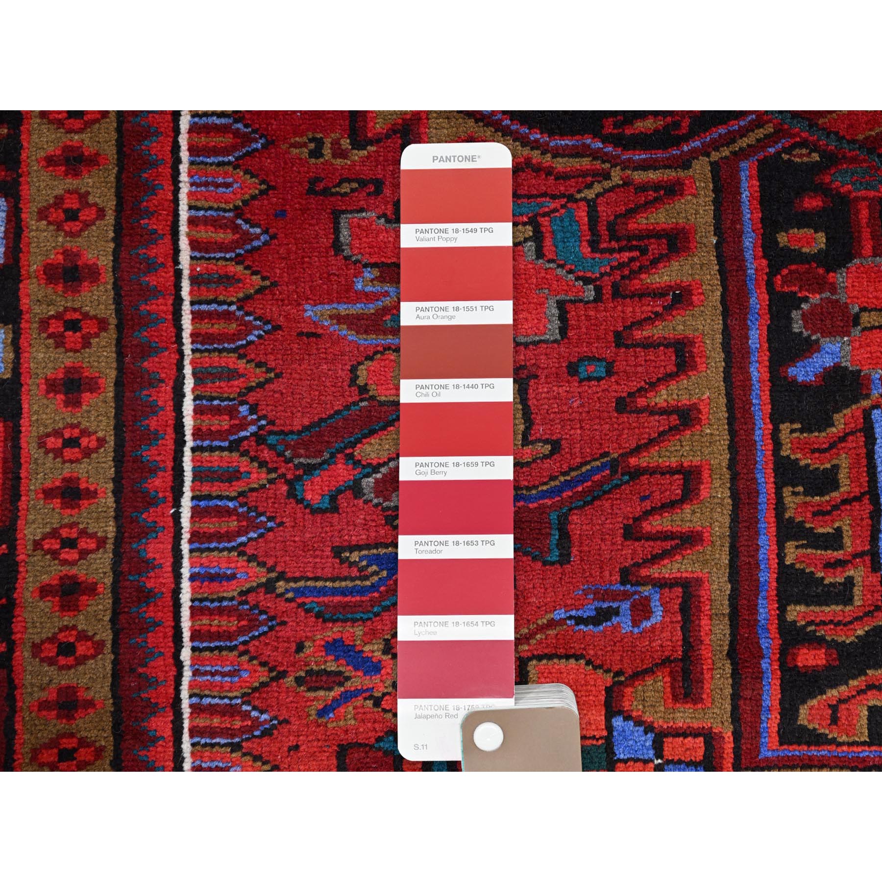 9'10"x12'6" Sceptre Red, Cleaned, Good Condition, Pure Wool, Ends And Sides Secured, Semi Antique Tribal Weaving Persian Heriz With Centre Flower Pattern, Oriental Rug Sh167
