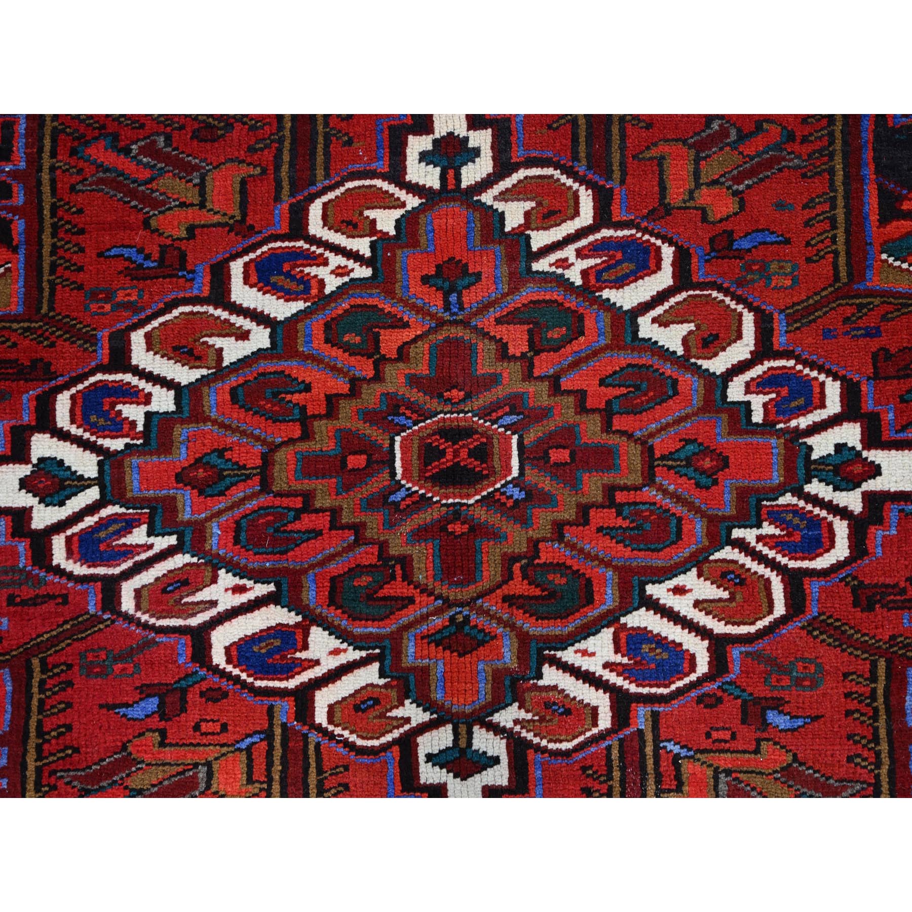 9'10"x12'6" Sceptre Red, Cleaned, Good Condition, Pure Wool, Ends And Sides Secured, Semi Antique Tribal Weaving Persian Heriz With Centre Flower Pattern, Oriental Rug Sh167