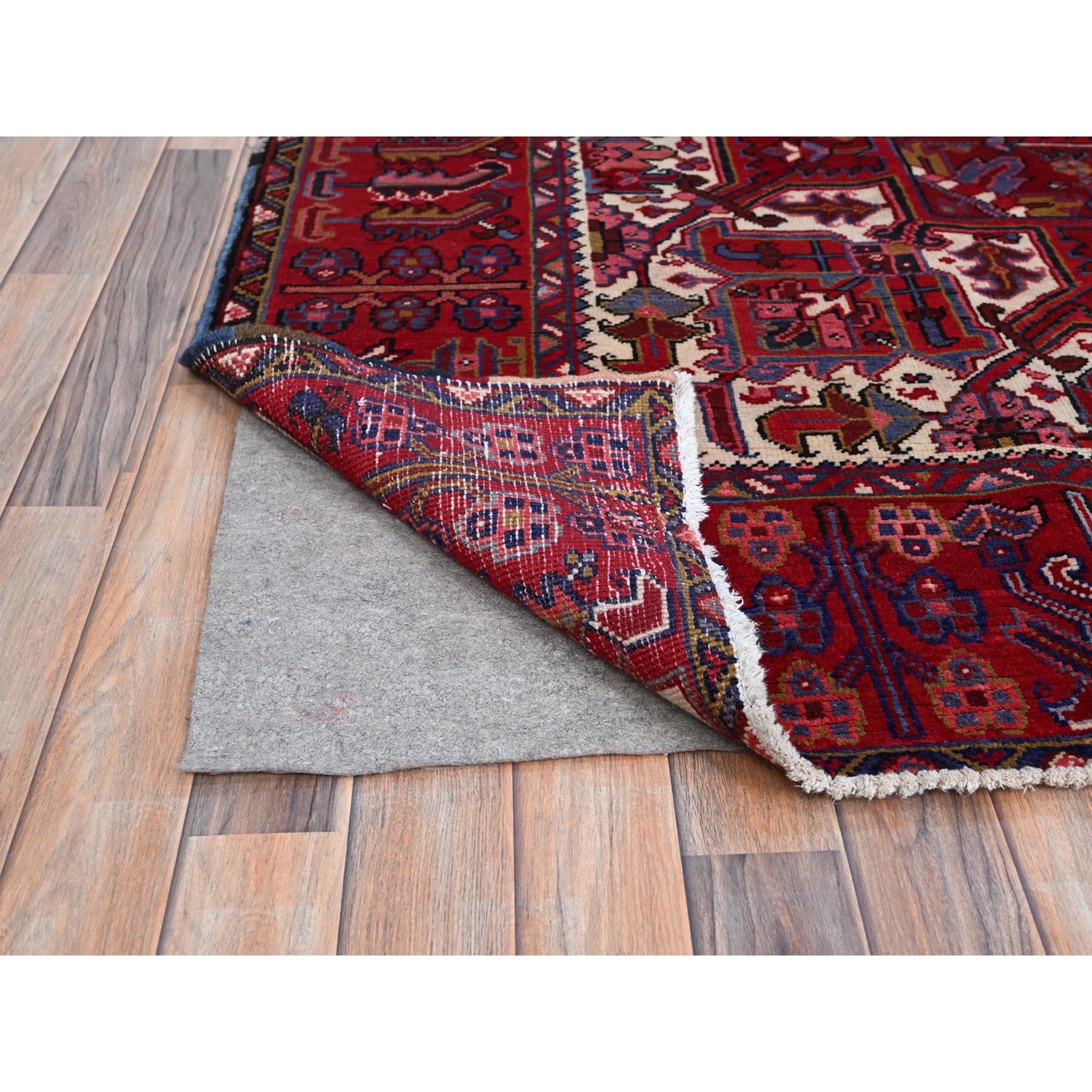 9'8"x12'7" Carmine Red, Sides And Ends Secured Professionally, Vintage Persian Heriz, Good Condition, Tribal Weave, All Natural Wool, Oriental Rug Sh170