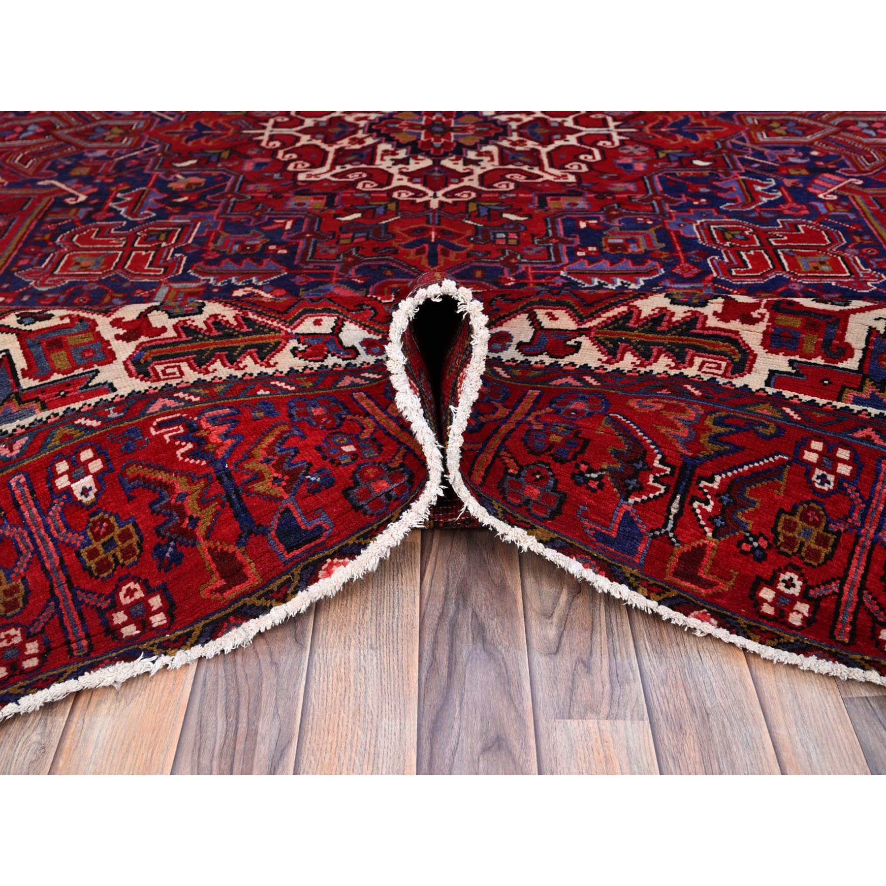 9'8"x12'7" Carmine Red, Sides And Ends Secured Professionally, Vintage Persian Heriz, Good Condition, Tribal Weave, All Natural Wool, Oriental Rug Sh170