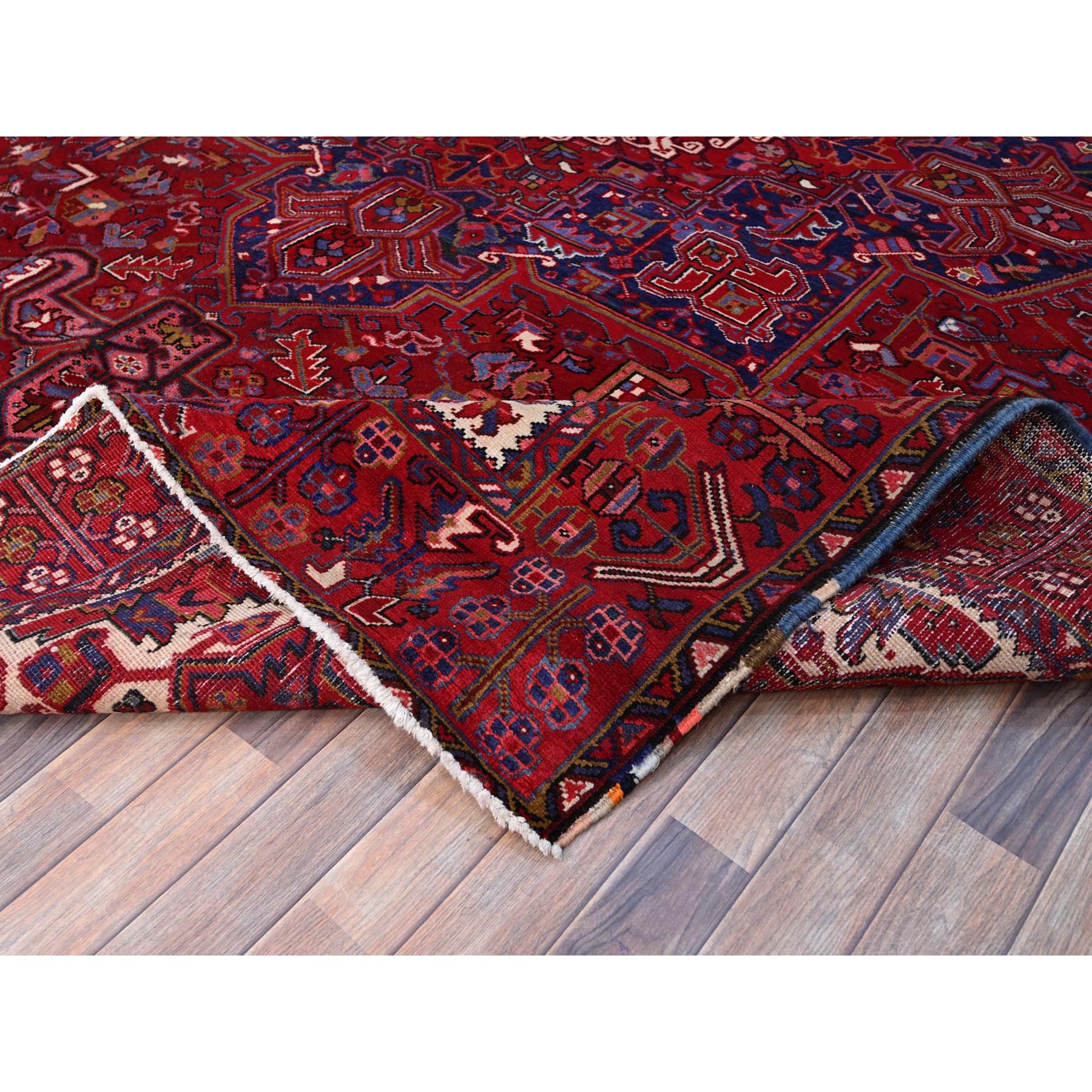 9'8"x12'7" Carmine Red, Sides And Ends Secured Professionally, Vintage Persian Heriz, Good Condition, Tribal Weave, All Natural Wool, Oriental Rug Sh170