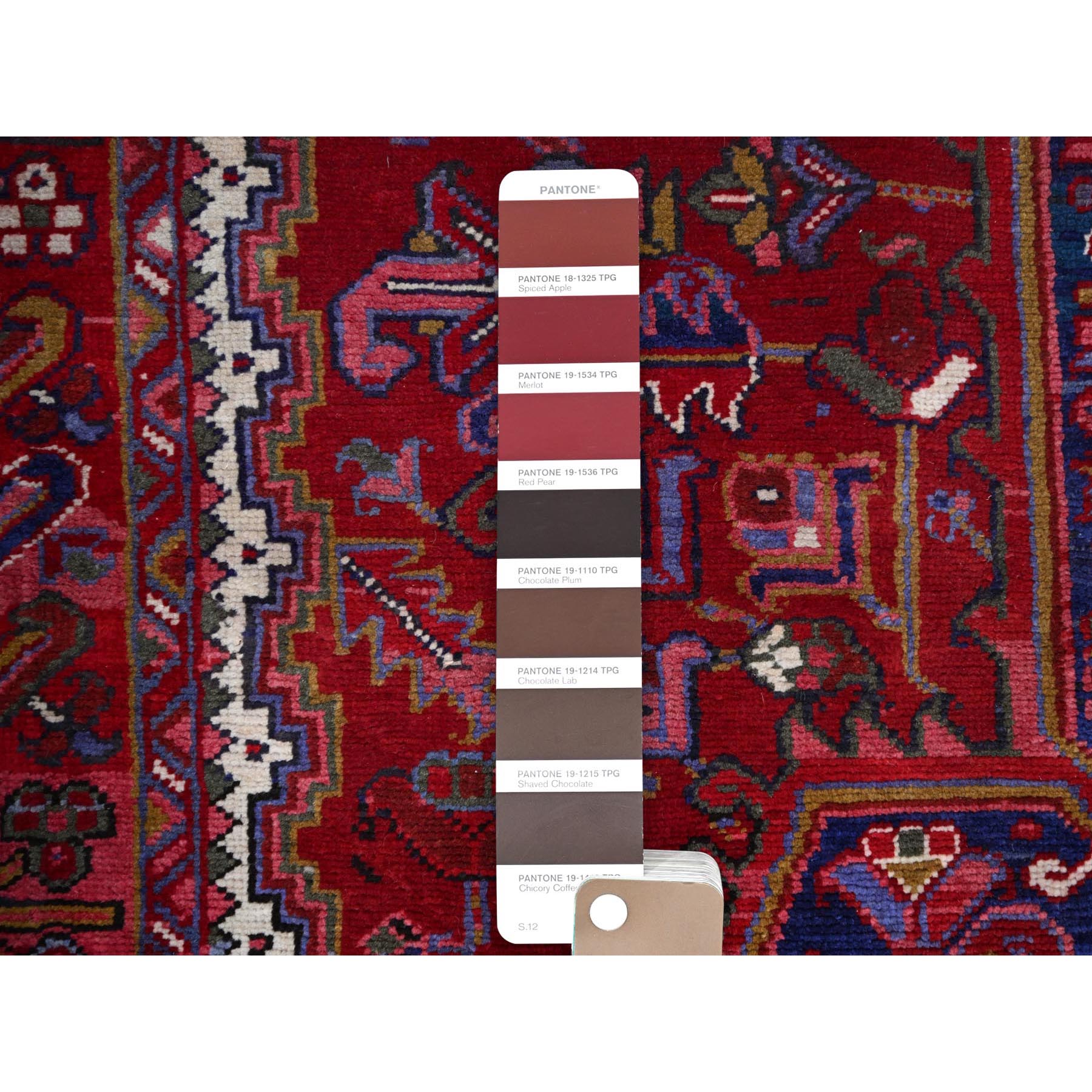 9'8"x12'7" Carmine Red, Sides And Ends Secured Professionally, Vintage Persian Heriz, Good Condition, Tribal Weave, All Natural Wool, Oriental Rug Sh170