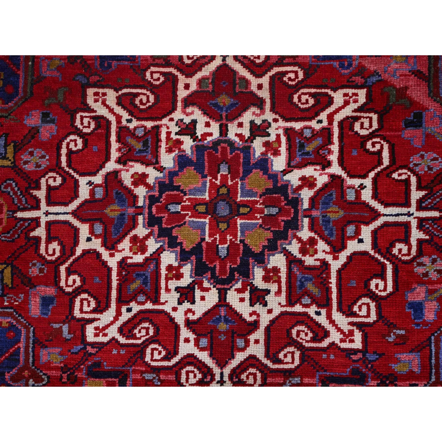 9'8"x12'7" Carmine Red, Sides And Ends Secured Professionally, Vintage Persian Heriz, Good Condition, Tribal Weave, All Natural Wool, Oriental Rug Sh170