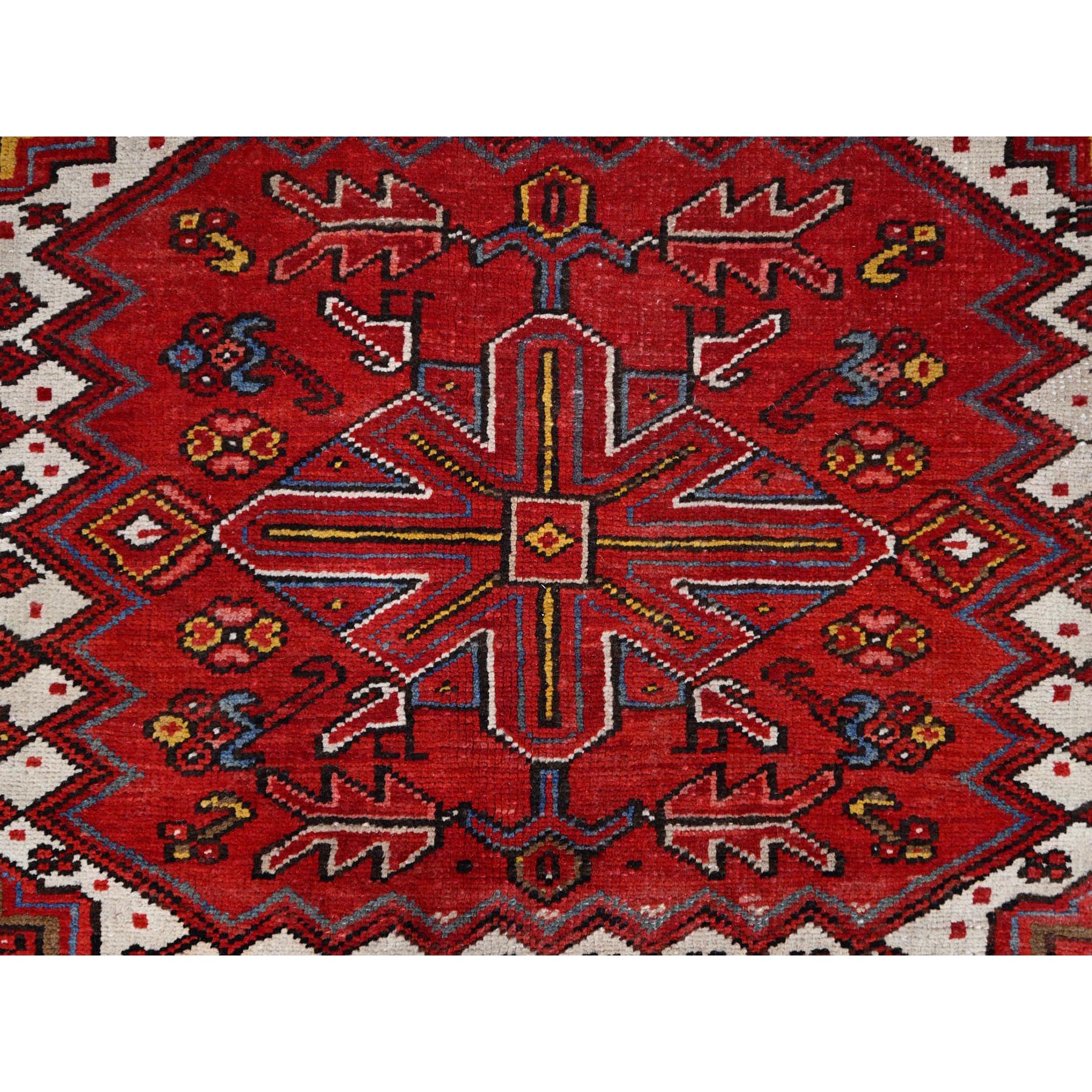 10'2"x13'8" Penn Red And Ivory Color Corners, Good Condition, Hand Knotted, Sides And Ends Secured Professionally, Semi Antique Persian Heriz, All Wool, Cropped Thin, Oriental Rug Sh181