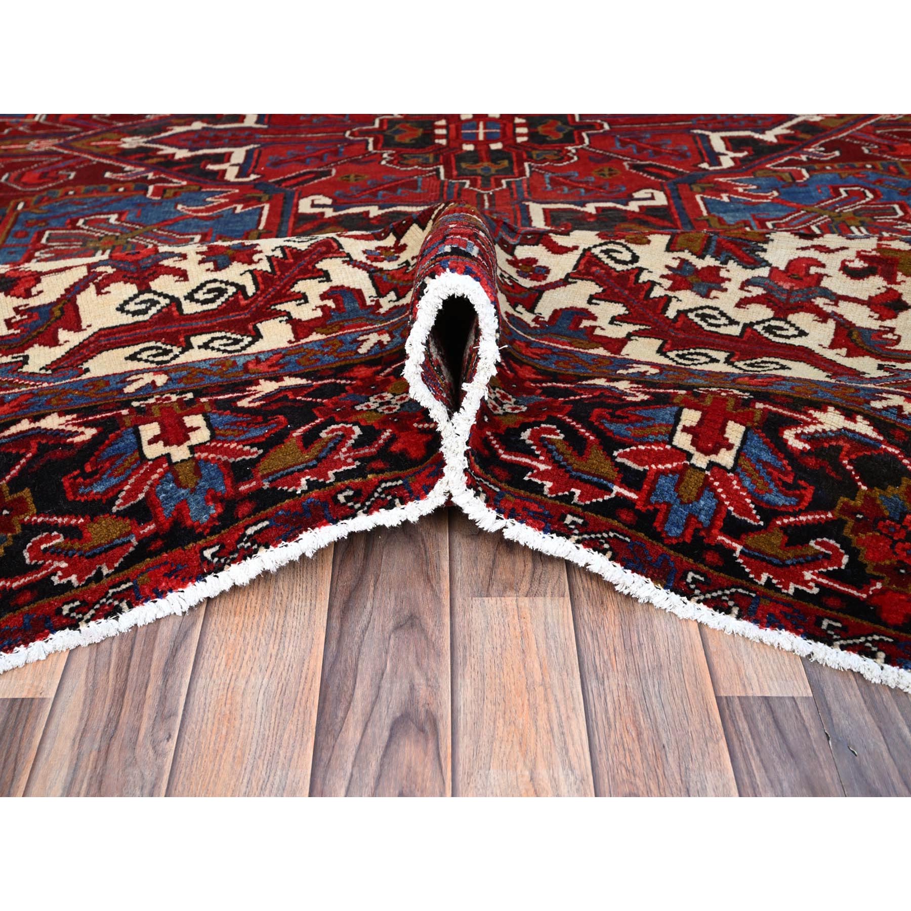 8'9"x10'10" Upsdell Red With Hand Knotted Soft And Vibrant Wool, Great Condition, Tribal Floor Art, Ends Secured Professionally, Semi Antique Persian Heriz, Nomad Art Oriental Rug Sh184