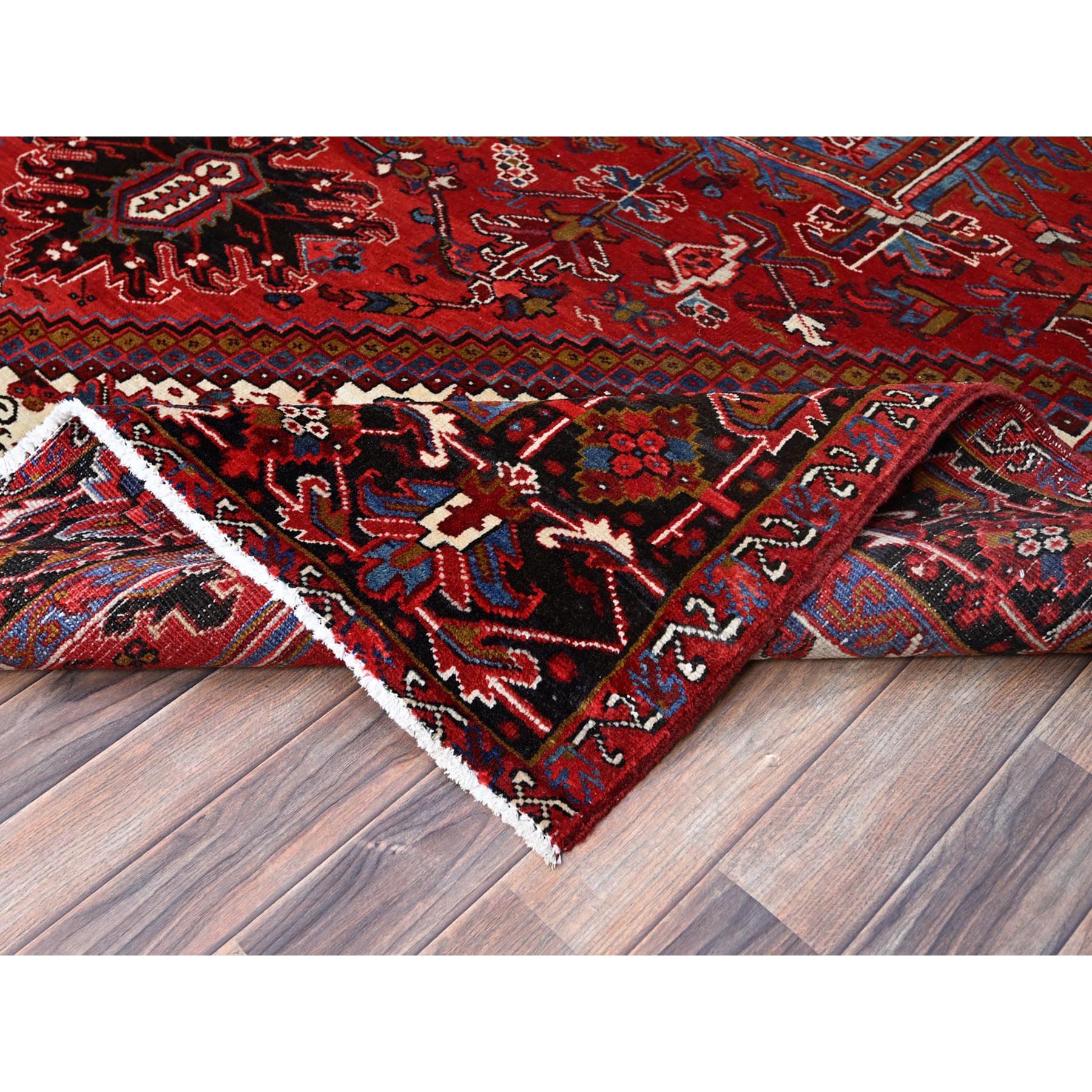 8'9"x10'10" Upsdell Red With Hand Knotted Soft And Vibrant Wool, Great Condition, Tribal Floor Art, Ends Secured Professionally, Semi Antique Persian Heriz, Nomad Art Oriental Rug Sh184