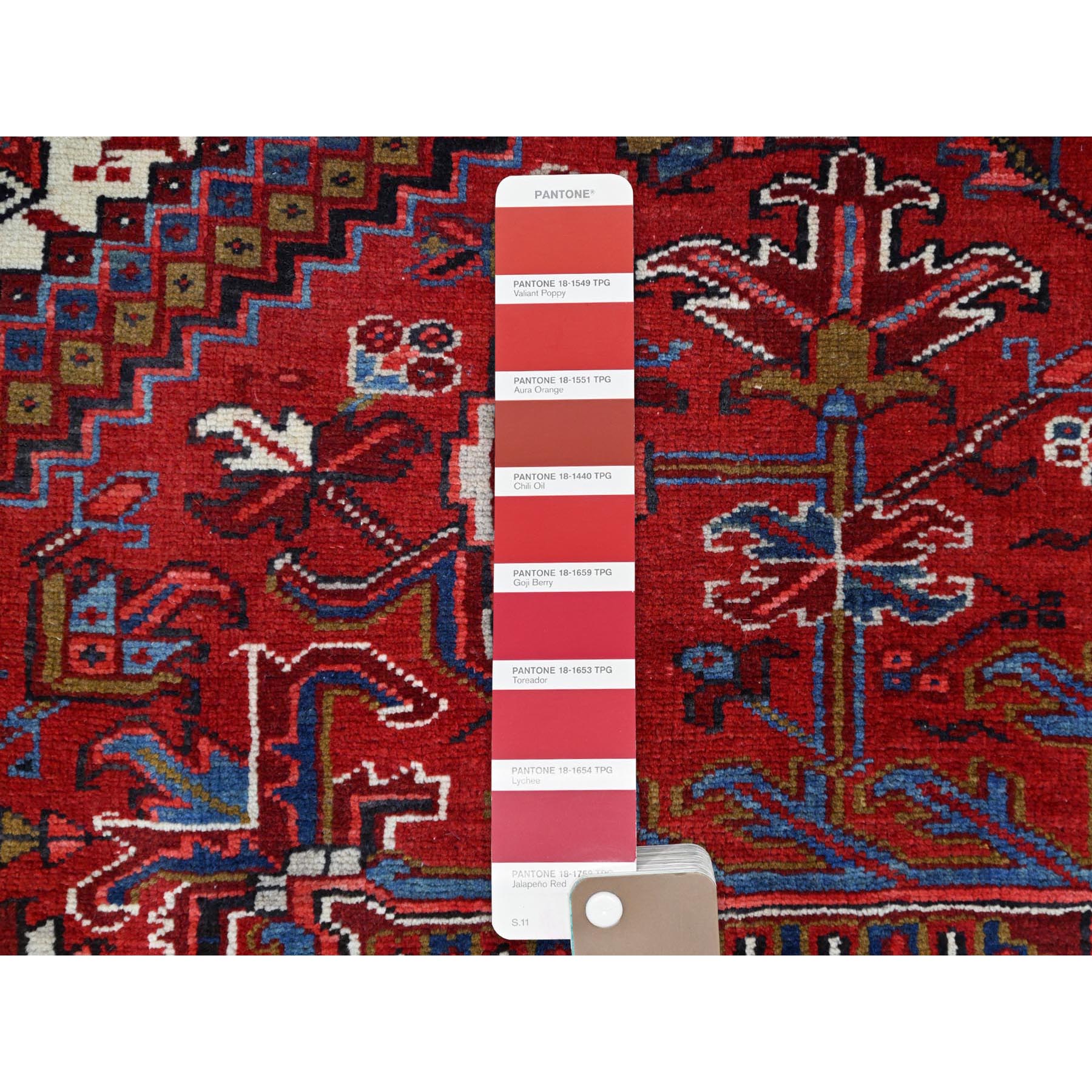 8'9"x10'10" Upsdell Red With Hand Knotted Soft And Vibrant Wool, Great Condition, Tribal Floor Art, Ends Secured Professionally, Semi Antique Persian Heriz, Nomad Art Oriental Rug Sh184