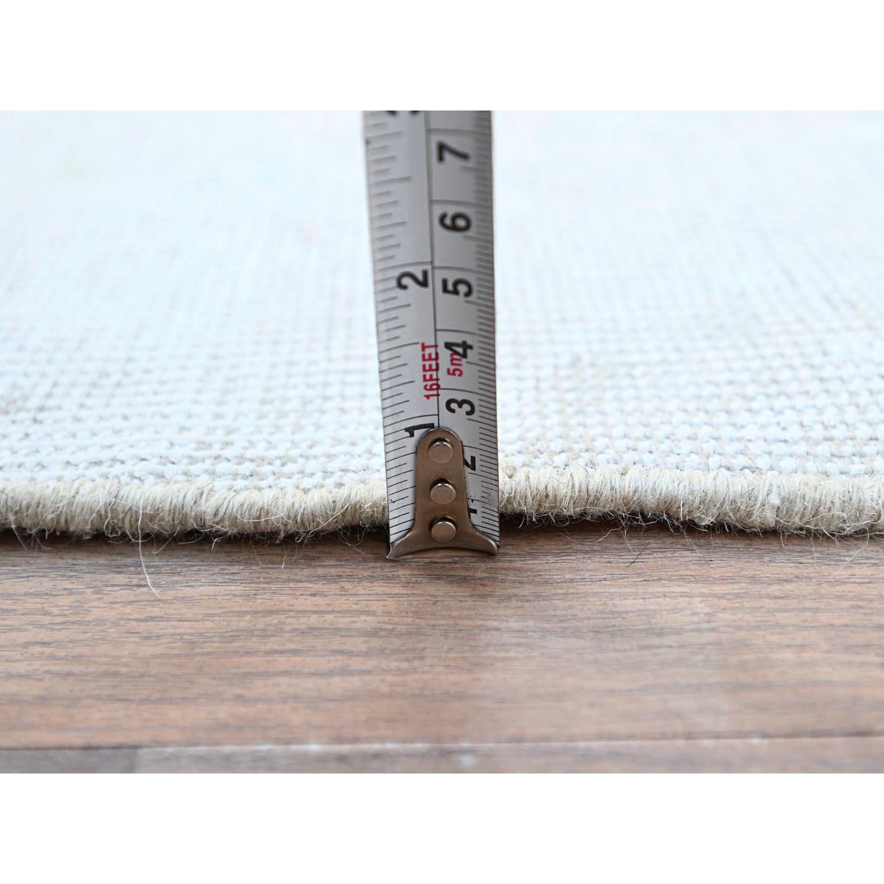 2'1"x5'10" Papyrus White, Worn Down Fragment, Organic Wool Hand Knotted White Wash Old Persian Tabriz, Distressed Look and Sheared Low, Sides and Ends Secured, Oriental Runner Rug Sh220
