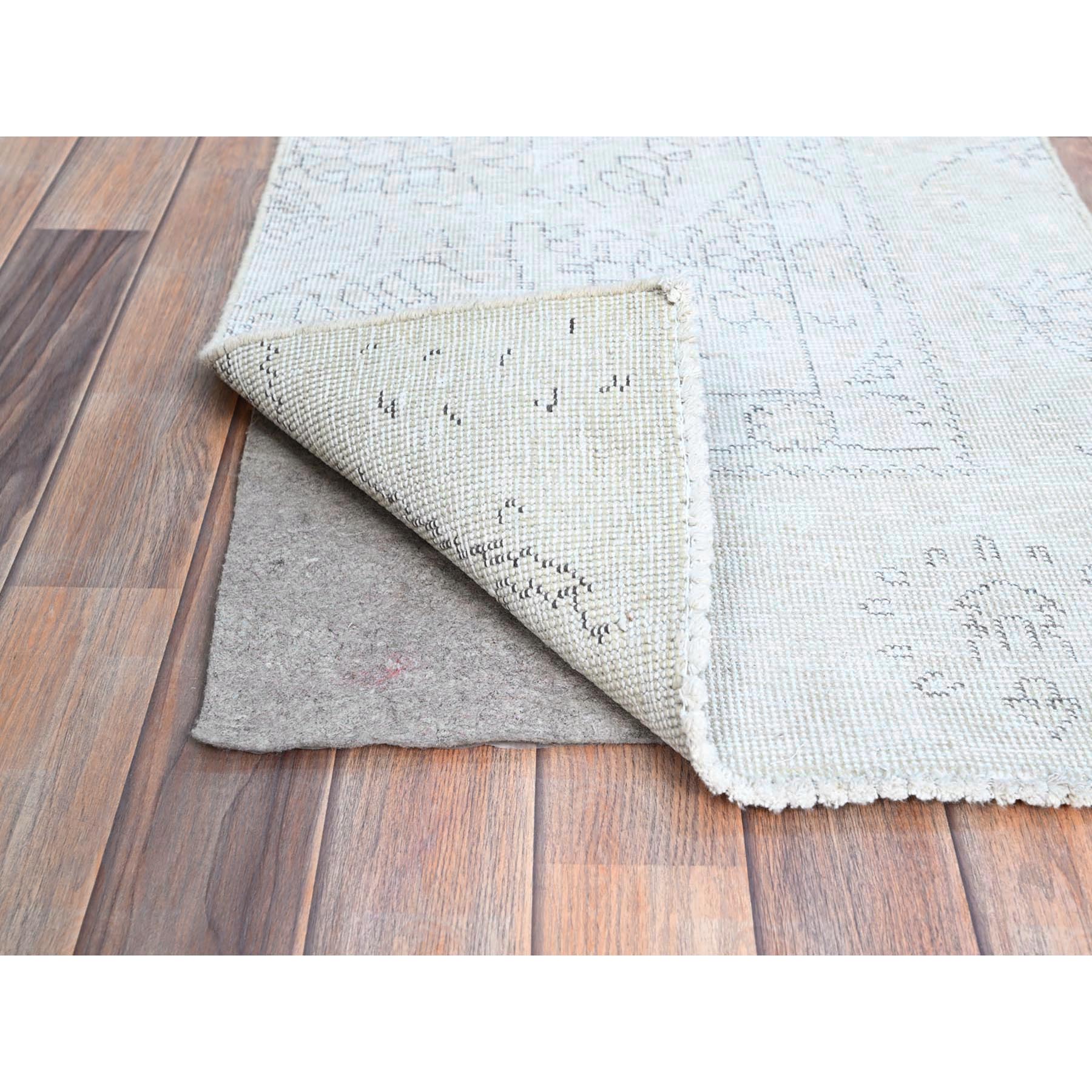 2'1"x5'9" Snow Cap White, Hand Knotted, White Wash Vintage Persian Tabriz Sheared Low Distressed Look, Clean, Shabby Chic, Evenly Worn, Natural Wool, Sides and Ends Professionally Secured, Sample Fragment Oriental Runner Rug Sh221