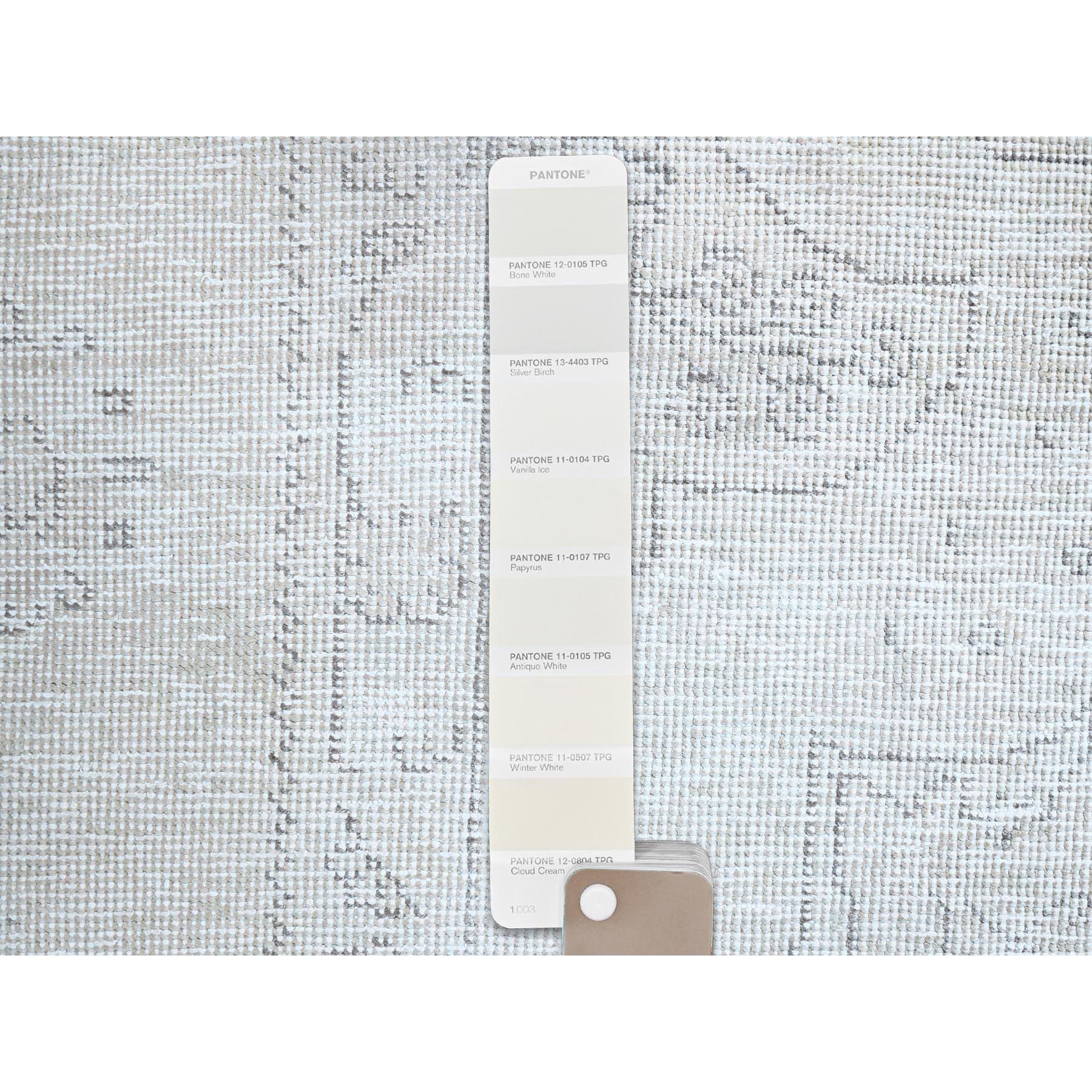 2'1"x5'9" Snow Cap White, Hand Knotted, White Wash Vintage Persian Tabriz Sheared Low Distressed Look, Clean, Shabby Chic, Evenly Worn, Natural Wool, Sides and Ends Professionally Secured, Sample Fragment Oriental Runner Rug Sh221