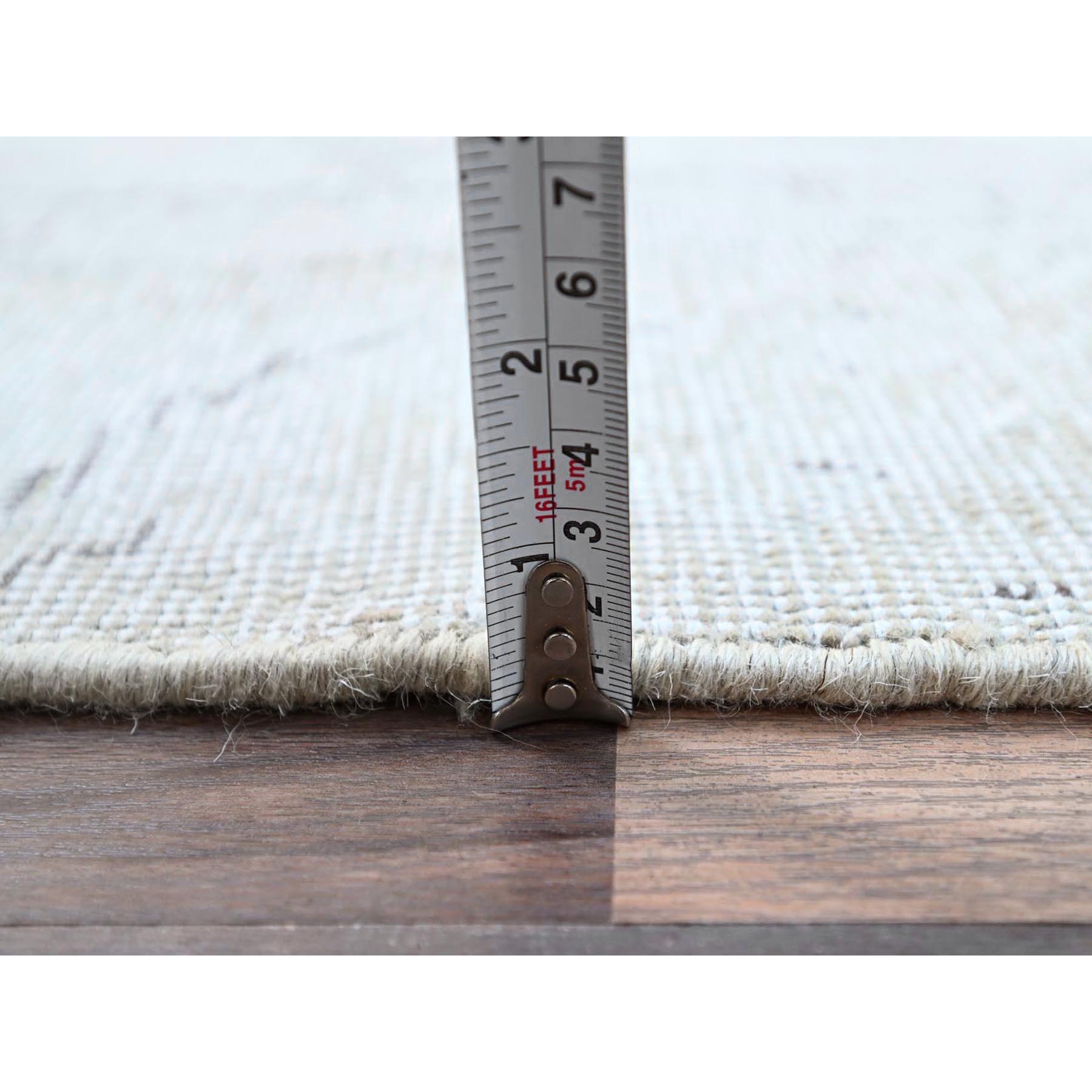 2'1"x5'9" Snow Cap White, Hand Knotted, White Wash Vintage Persian Tabriz Sheared Low Distressed Look, Clean, Shabby Chic, Evenly Worn, Natural Wool, Sides and Ends Professionally Secured, Sample Fragment Oriental Runner Rug Sh221