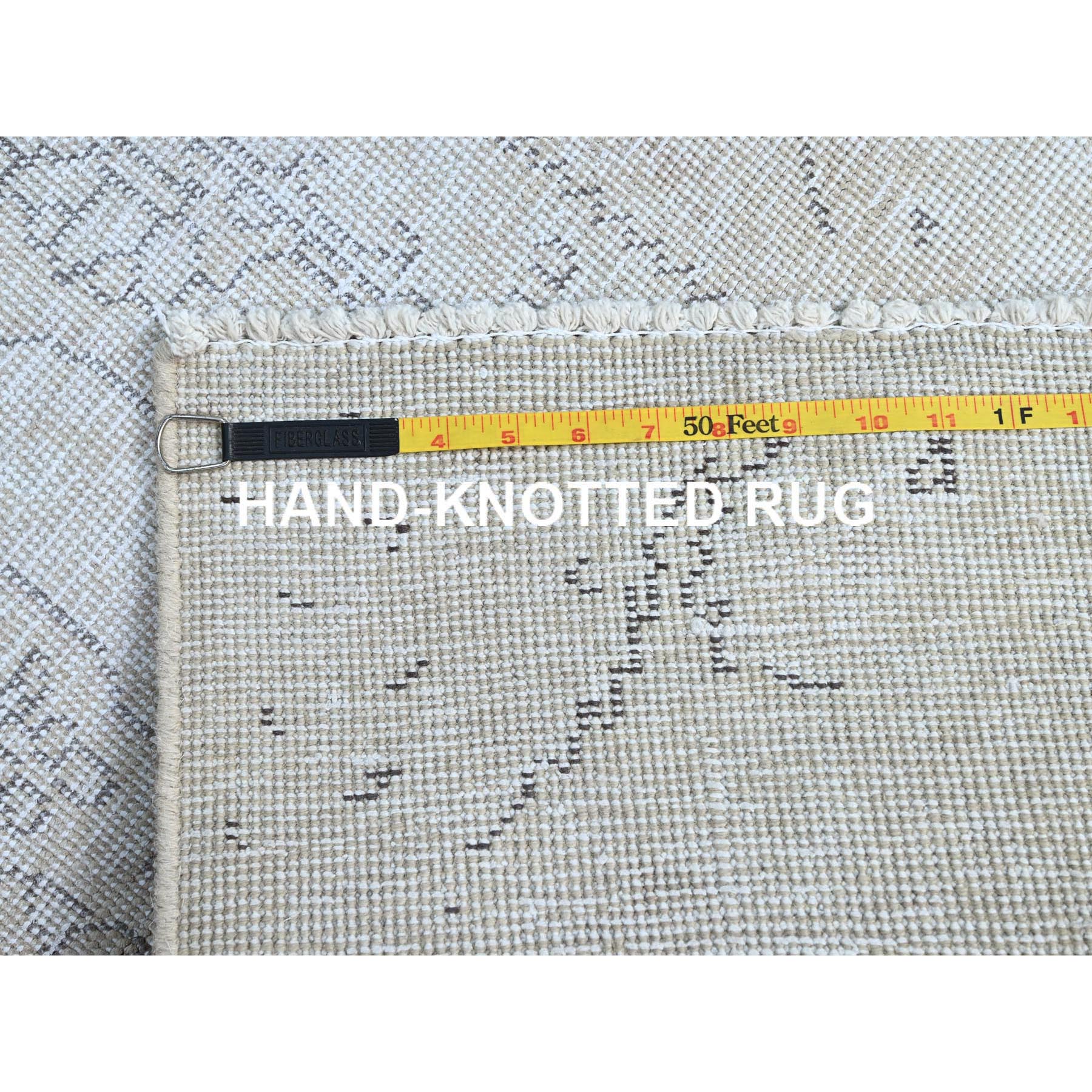 2'1"x5'9" Snow Cap White, Hand Knotted, White Wash Vintage Persian Tabriz Sheared Low Distressed Look, Clean, Shabby Chic, Evenly Worn, Natural Wool, Sides and Ends Professionally Secured, Sample Fragment Oriental Runner Rug Sh221