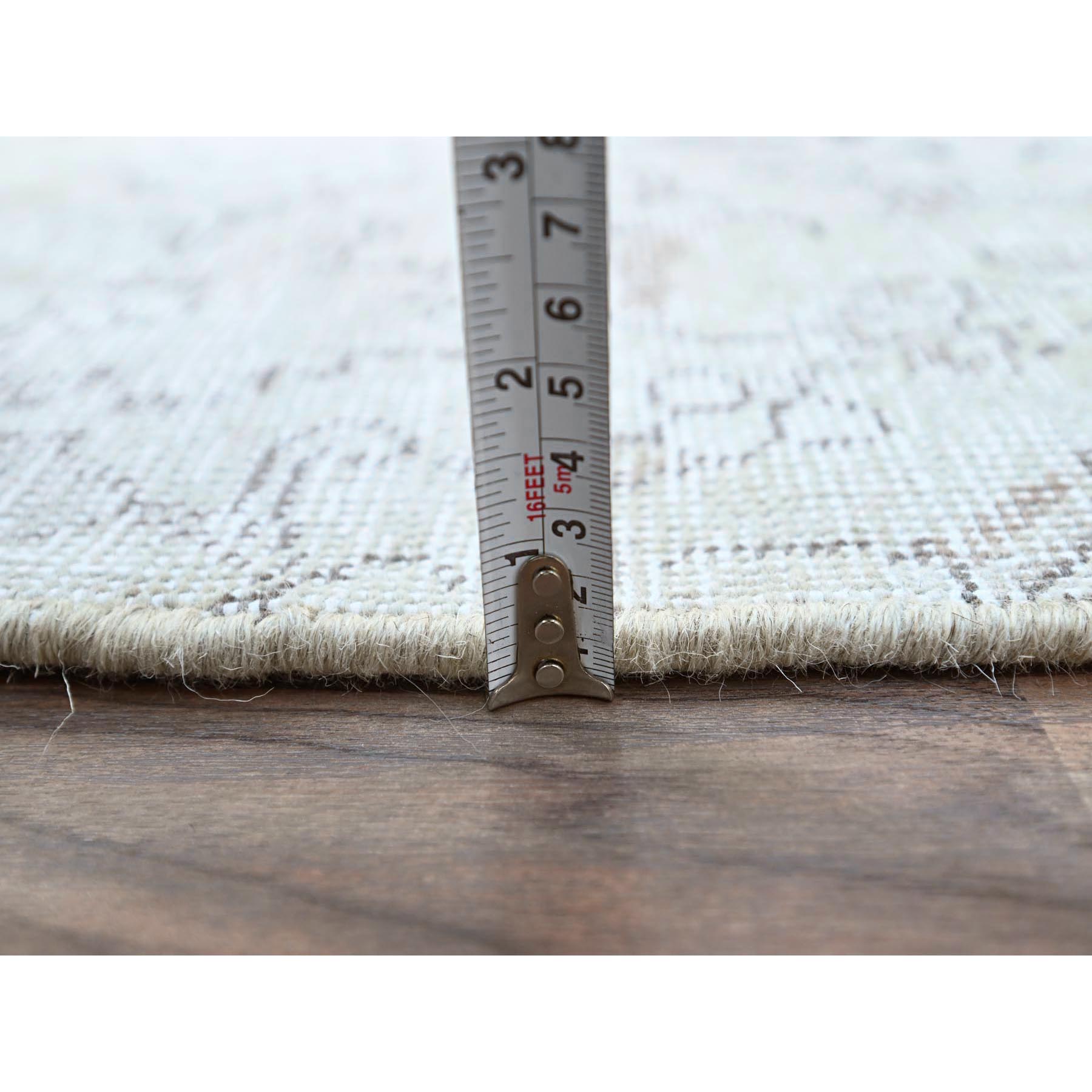2'6"x10' Origami White, Hand Knotted Fragment, 100% Wool, Sides and Ends Secured, White Wash Vintage Persian Tabriz Distressed Look, Evenly Worn, Sheared Low Oriental Runner Rug Sh222