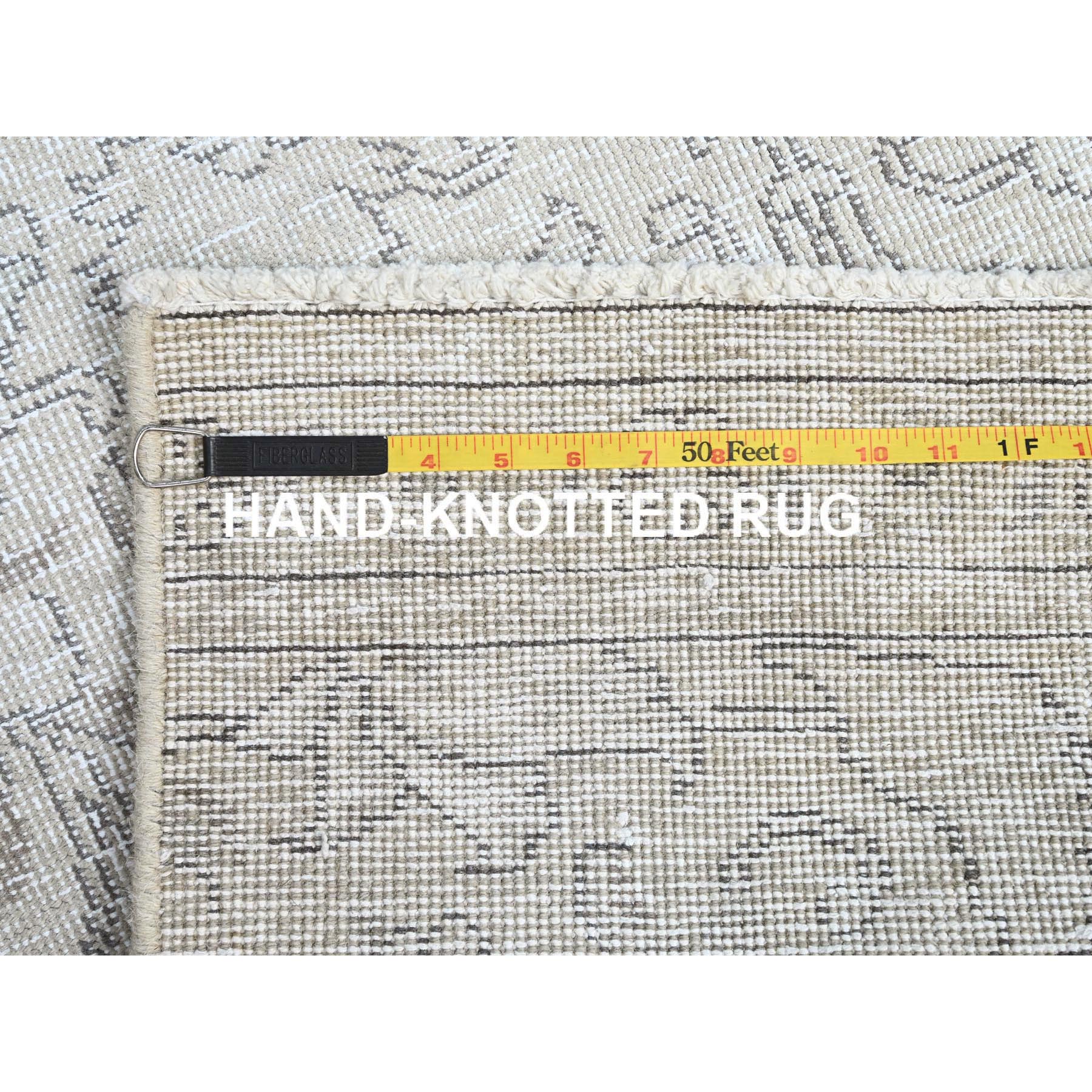 2'6"x10' Origami White, Hand Knotted Fragment, 100% Wool, Sides and Ends Secured, White Wash Vintage Persian Tabriz Distressed Look, Evenly Worn, Sheared Low Oriental Runner Rug Sh222