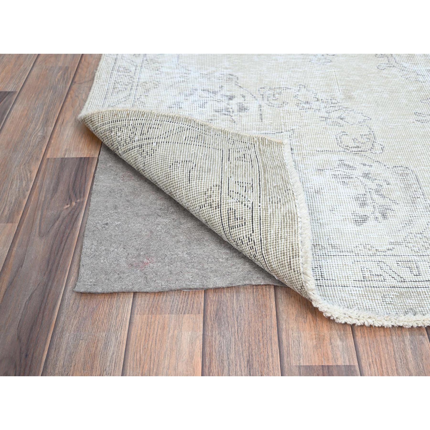 2'6"x7'6" Snow White, Hand Knotted, Cropped Thin, All Natural Wool, Even Wear And Distressed Look, No Holes Fragment, White Wash, Sides And Ends Secured Professionally, Vintage Persian Tabriz, Runner Oriental Rug Sh224