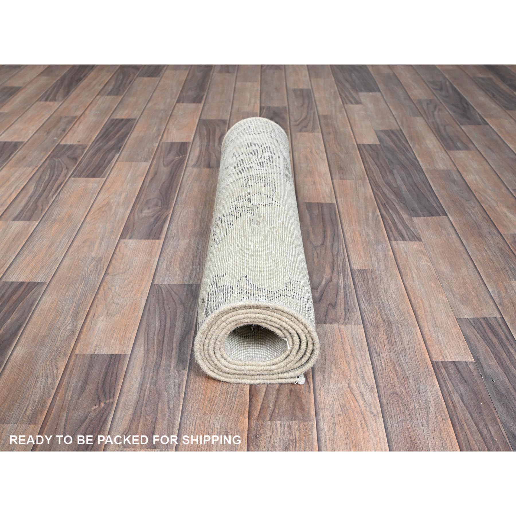 2'6"x7'6" Snow White, Hand Knotted, Cropped Thin, All Natural Wool, Even Wear And Distressed Look, No Holes Fragment, White Wash, Sides And Ends Secured Professionally, Vintage Persian Tabriz, Runner Oriental Rug Sh224
