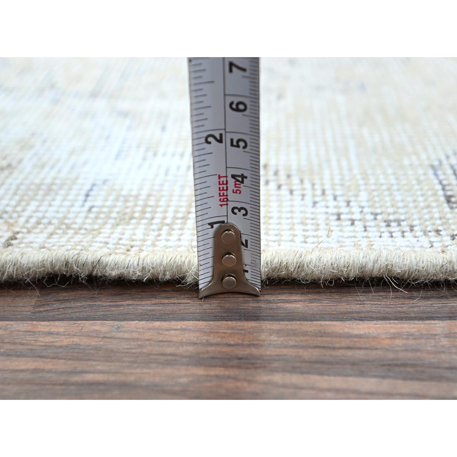 2'6"x7'6" Snow White, Hand Knotted, Cropped Thin, All Natural Wool, Even Wear And Distressed Look, No Holes Fragment, White Wash, Sides And Ends Secured Professionally, Vintage Persian Tabriz, Runner Oriental Rug Sh224