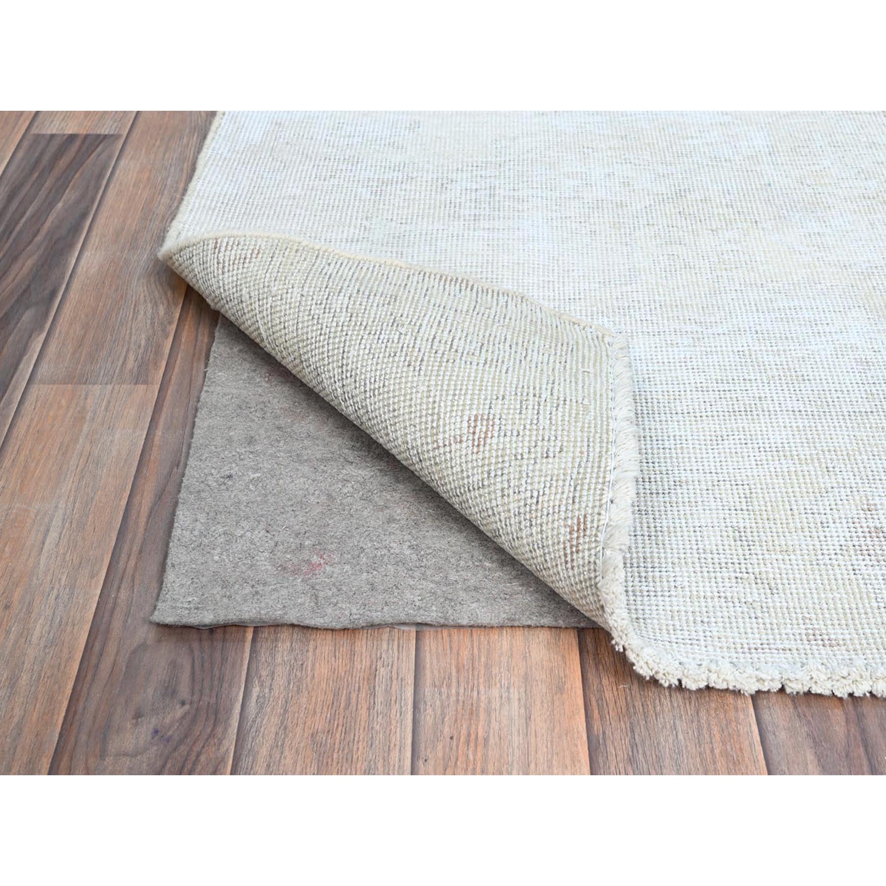 2'2"x5'10" Alabaster White, Distressed Look With No Holes, Pure Wool, Hand Knotted, Evenly Worn, Sheared Low Fragment, White Washed Persian Tabriz, Sides And Ends Secured Professionally, Vintage Runner Oriental Rug Sh225