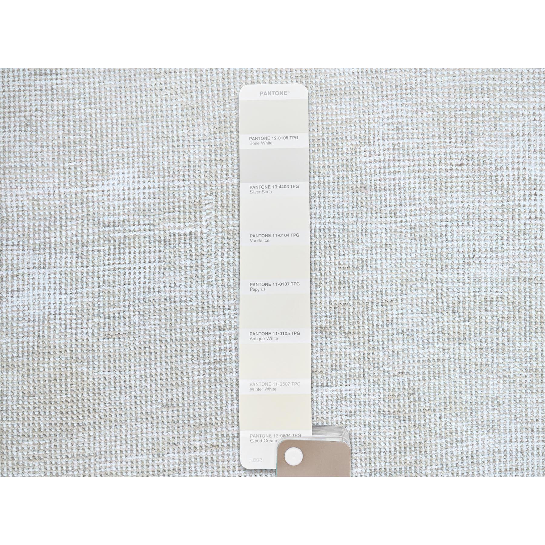 2'2"x5'10" Alabaster White, Distressed Look With No Holes, Pure Wool, Hand Knotted, Evenly Worn, Sheared Low Fragment, White Washed Persian Tabriz, Sides And Ends Secured Professionally, Vintage Runner Oriental Rug Sh225