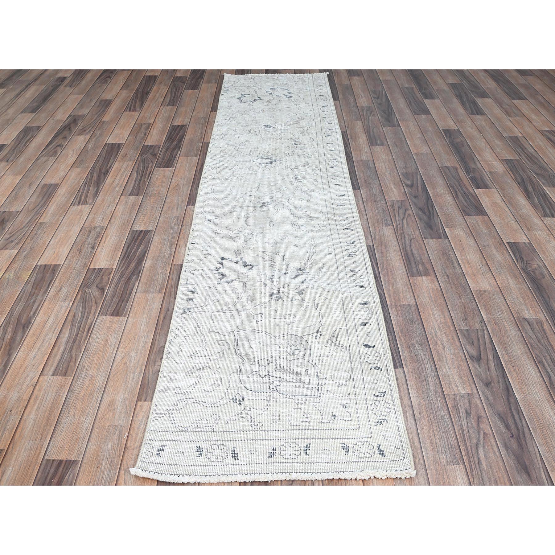 2'2"x9' Link White, Fragment, Even Wear With Distressed Look, Hand Knotted, Cropped Thin, White Wash, Vintage Persian Tabriz, Sides And Ends Secured Professionally, Runner Oriental Rug Sh226