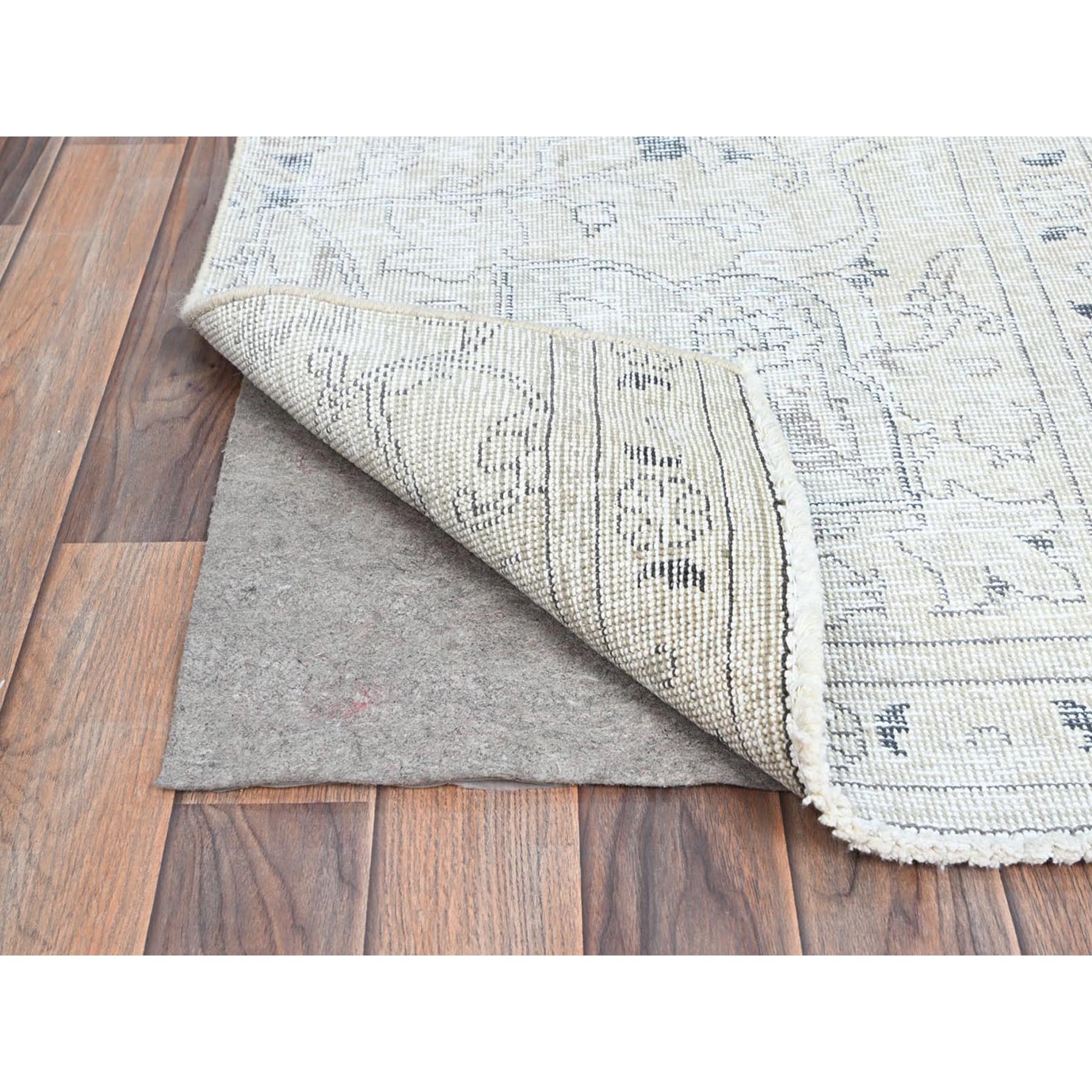 2'2"x9' Link White, Fragment, Even Wear With Distressed Look, Hand Knotted, Cropped Thin, White Wash, Vintage Persian Tabriz, Sides And Ends Secured Professionally, Runner Oriental Rug Sh226