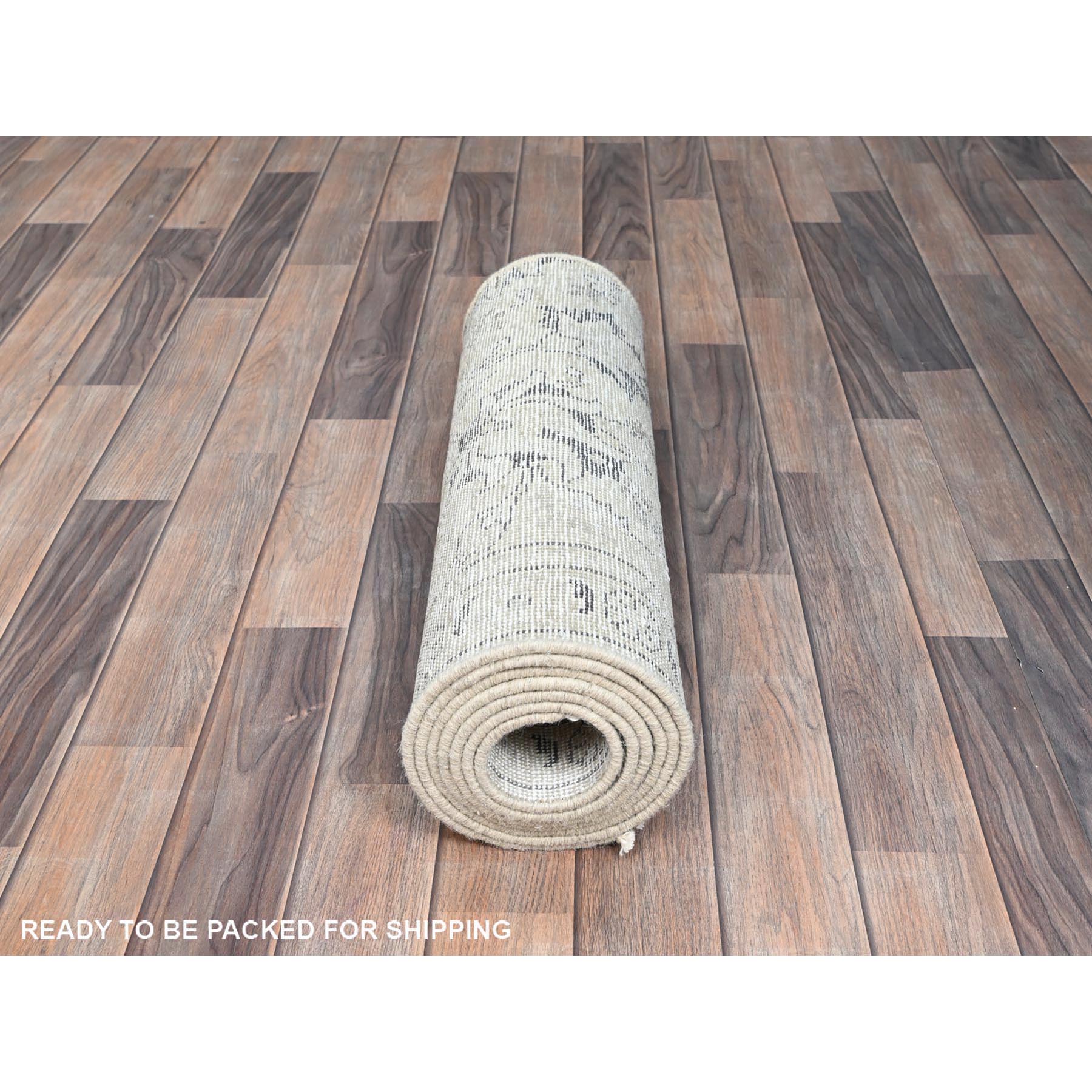 2'2"x9' Link White, Fragment, Even Wear With Distressed Look, Hand Knotted, Cropped Thin, White Wash, Vintage Persian Tabriz, Sides And Ends Secured Professionally, Runner Oriental Rug Sh226