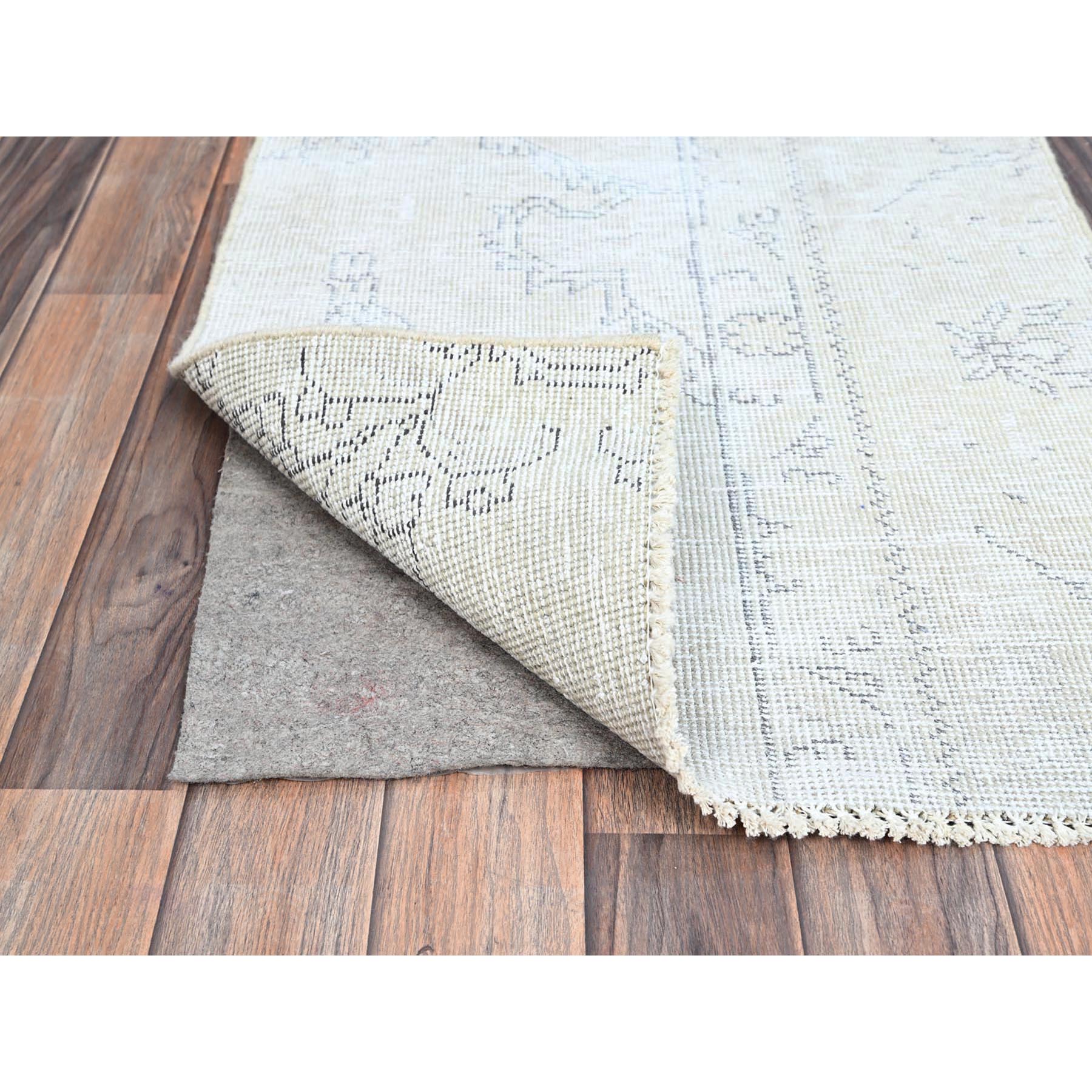 2'2"x5'10" Smoke White, Fagment, Cropped Thin, Hand Knotted, Ends And Sides Secured Professionally, Evenly Worn With No Holes, White Washed, All Natural Wool, Vintage Persian Tabriz, Runner Oriental Rug Sh228