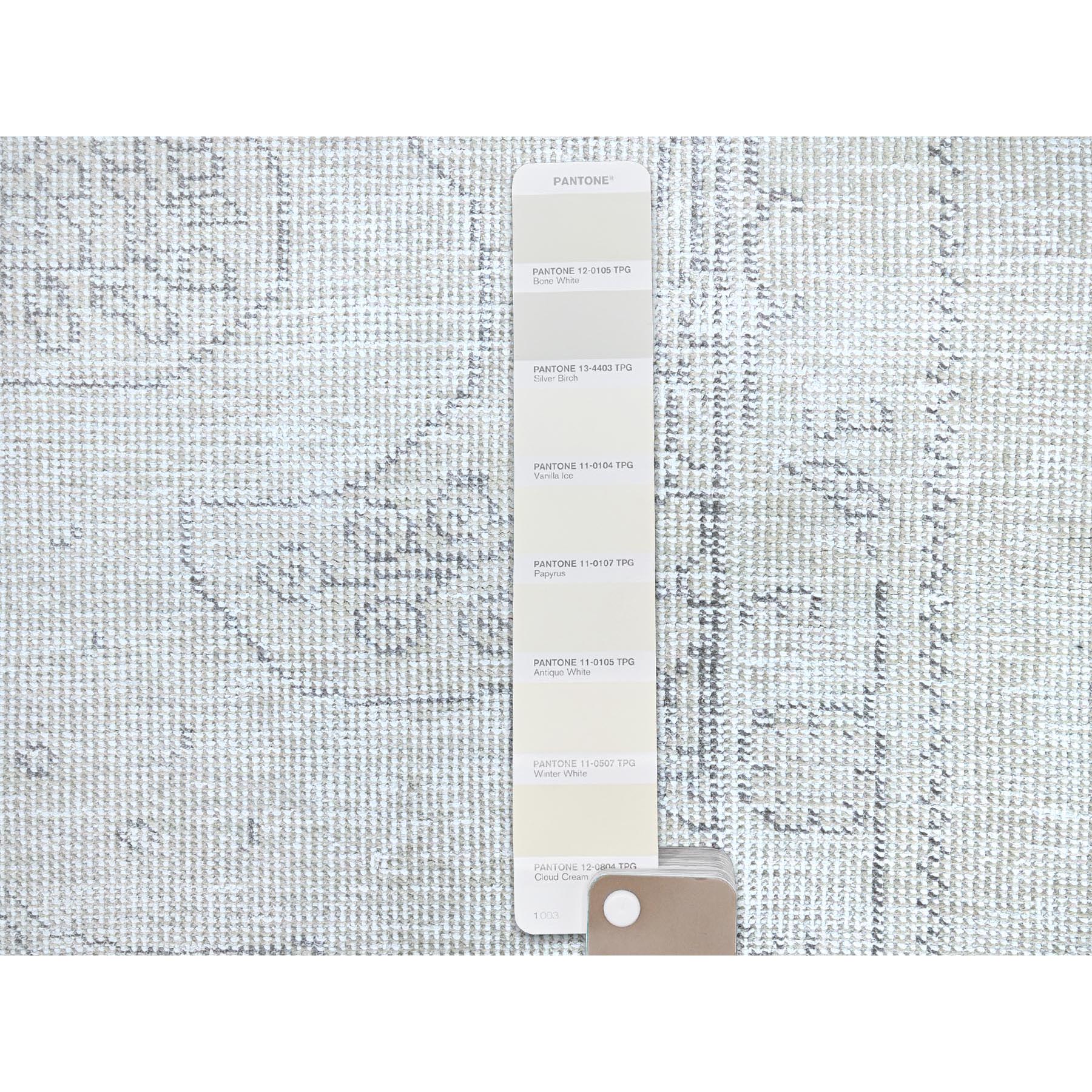 2'2"x5'10" Smoke White, Fagment, Cropped Thin, Hand Knotted, Ends And Sides Secured Professionally, Evenly Worn With No Holes, White Washed, All Natural Wool, Vintage Persian Tabriz, Runner Oriental Rug Sh228