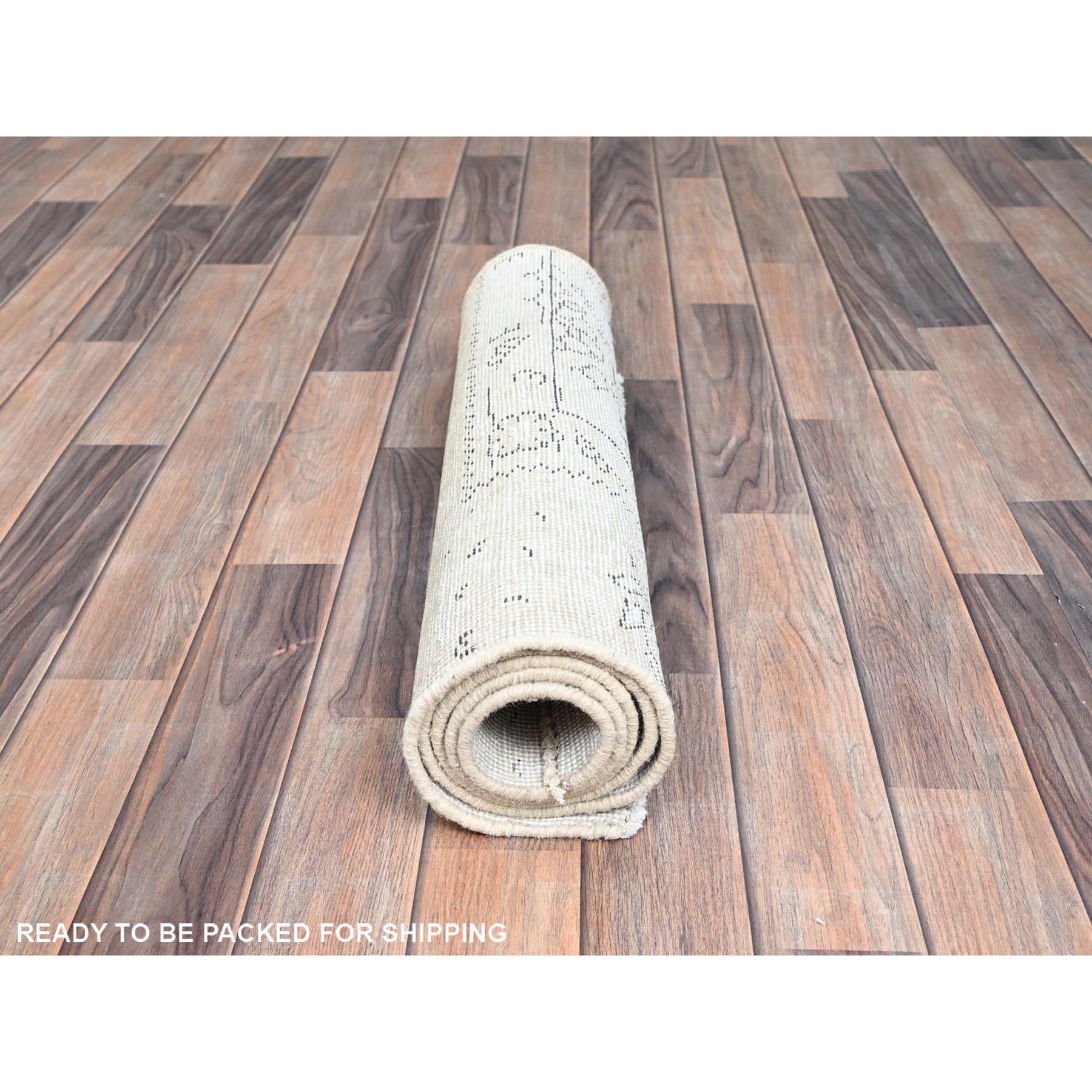 2'2"x5'10" Smoke White, Fagment, Cropped Thin, Hand Knotted, Ends And Sides Secured Professionally, Evenly Worn With No Holes, White Washed, All Natural Wool, Vintage Persian Tabriz, Runner Oriental Rug Sh228