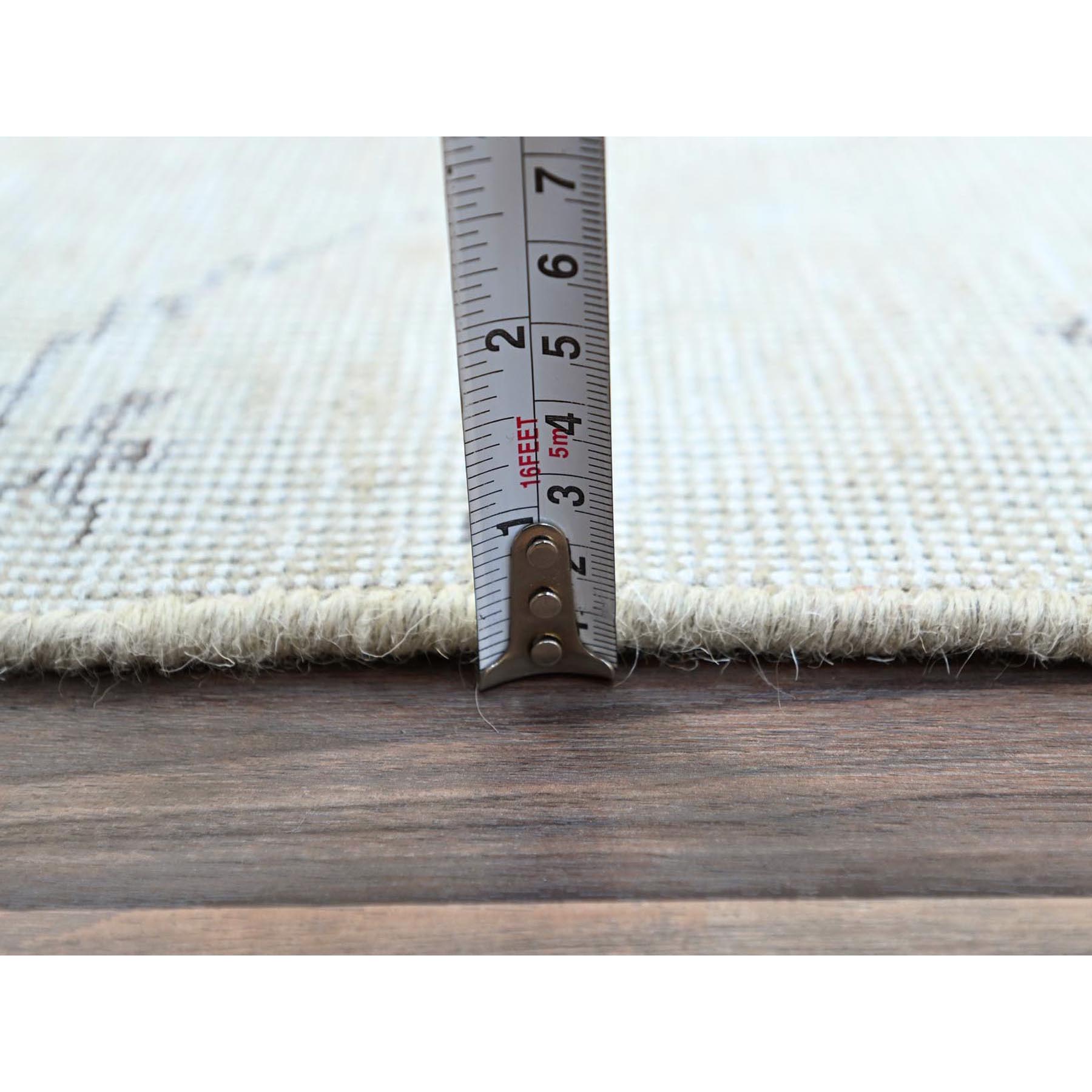 2'2"x5'10" Smoke White, Fagment, Cropped Thin, Hand Knotted, Ends And Sides Secured Professionally, Evenly Worn With No Holes, White Washed, All Natural Wool, Vintage Persian Tabriz, Runner Oriental Rug Sh228