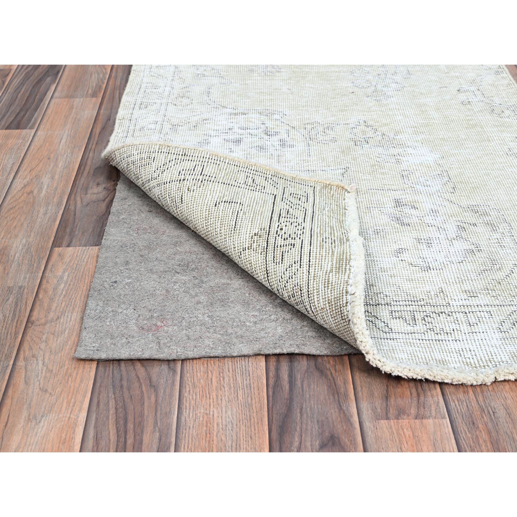 2'5"x7'6" Alabaster White, Pure Wool With Worn Out And Distressed Look, Hand Knotted Vintage Persian Tabriz, Cropped Thin, No Holes, White Wash, Runner Oriental Rug Sh230